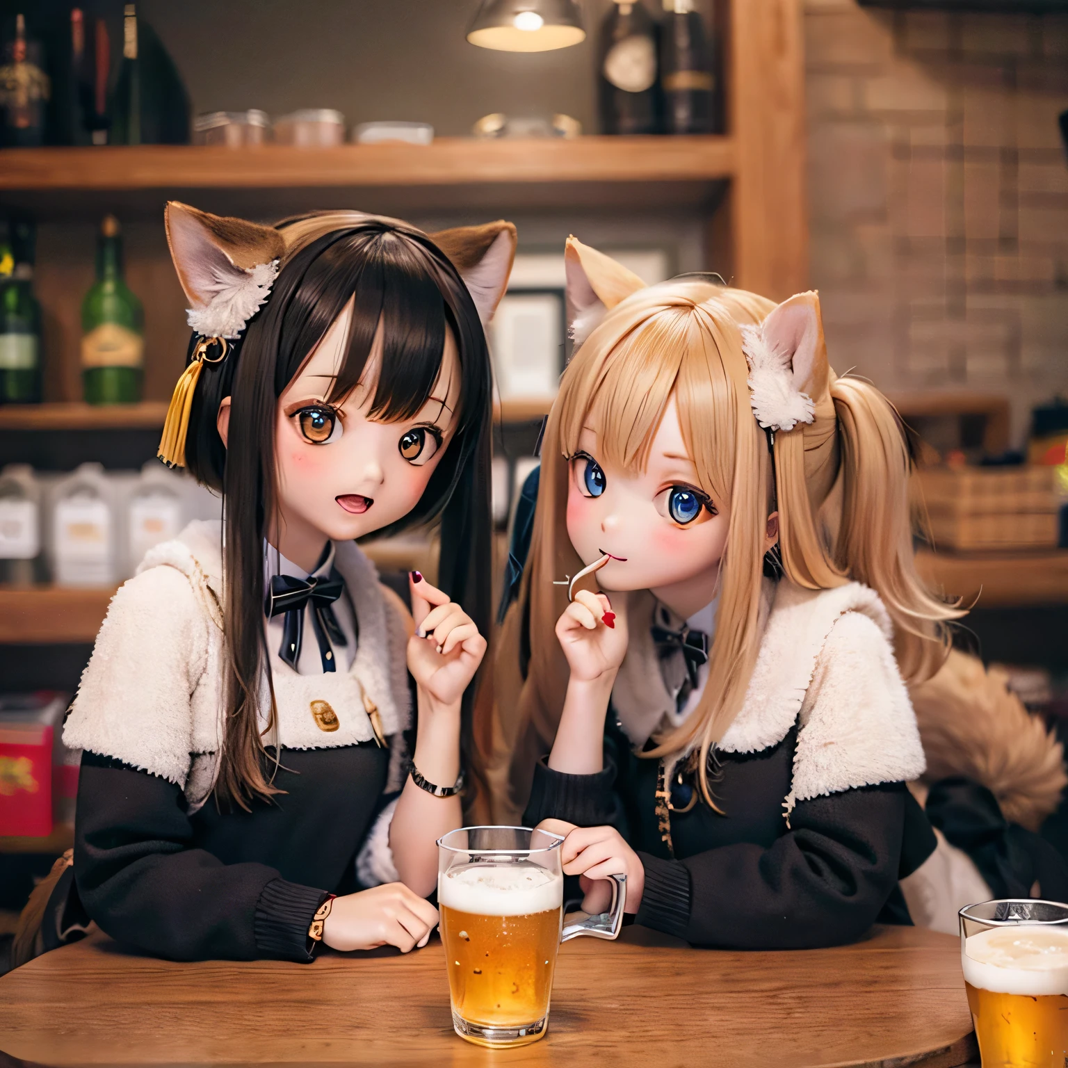 Shiba Inu girls drinking beer in a pub