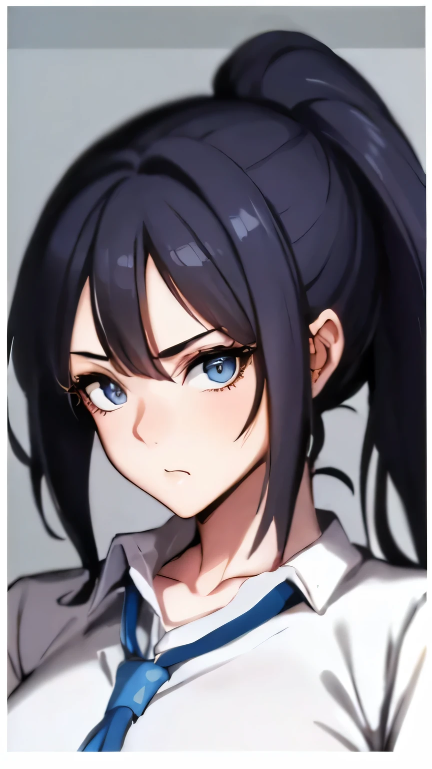 ((ultra high quality)), ((ultra detail face)), ((pencil sketch)), anime girl with ponytail and tie in a , anime moe artstyle, as an anime character, wearing , wearing a , nagatoro, an anime girl, cel shaded anime, wearing japanese , hinata hyuga, cel - shaded art style, beautiful anime high school girl, female anime character, anime character, in an anime style, ((full body)), converse, converse high, (big breasts), highly detailed face, cool, mom, tomboy, ((angry eyes)),