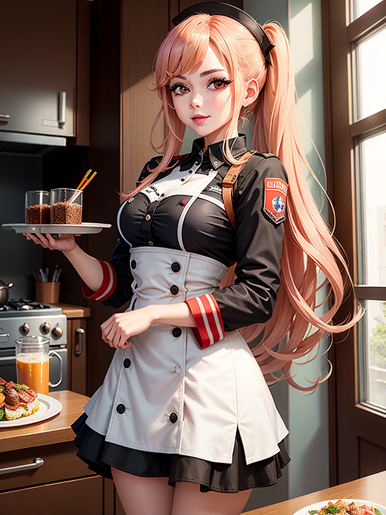 Menina anime em uma cozinha segurando uma garrafa de vinho, detalhes finos. meninas da linha de frente, de meninas da linha de frente, meninas estilo linha de frente, Meninas da linha de frente cg, meninas da linha de frente, Universo Girls Frontline, ( waitress ) garota, Vestindo o uniforme da RR Diner, arte oficial, Arte Oficial, ❤🔥🍄🌪, arte oficial altamente detalhada, arte oficial do personagem, garota misteriosa da cafeteria ( cabelos longos)  ( 5-fingered hands ) (perfect hands )