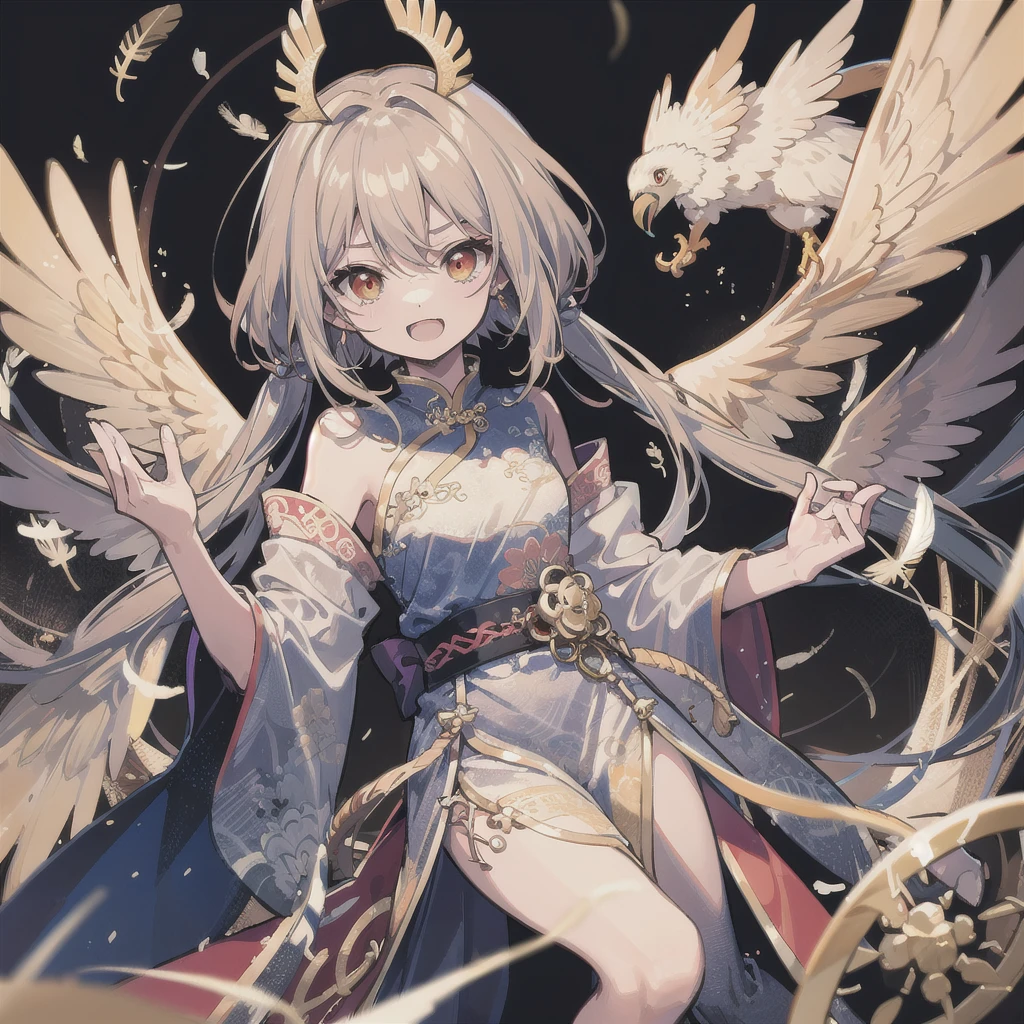 Dapeng Golden Winged Eagle,Apparition,Harpy,Golden Wing Kun Head,wing,feather,clothing,robe,China