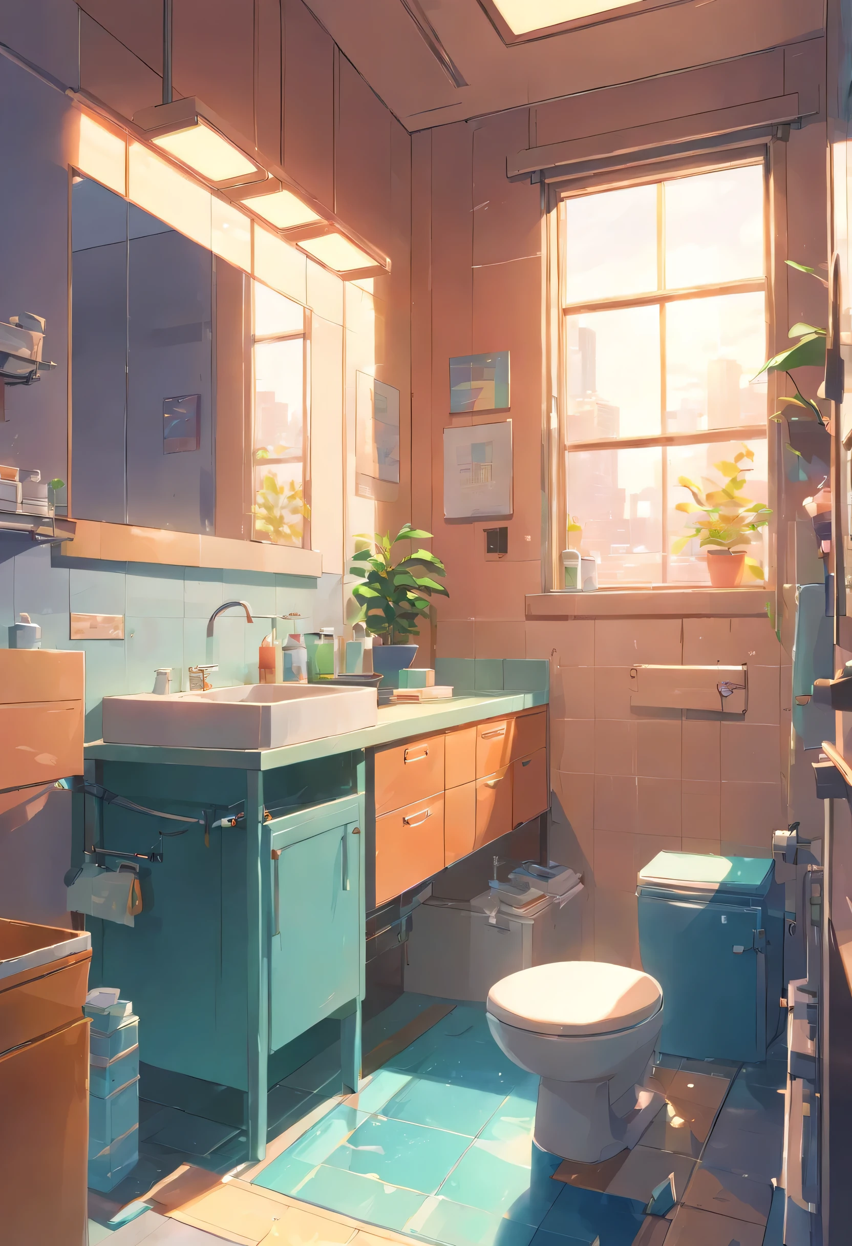 empty,Messy bathroom,Overlooking,panoramic
