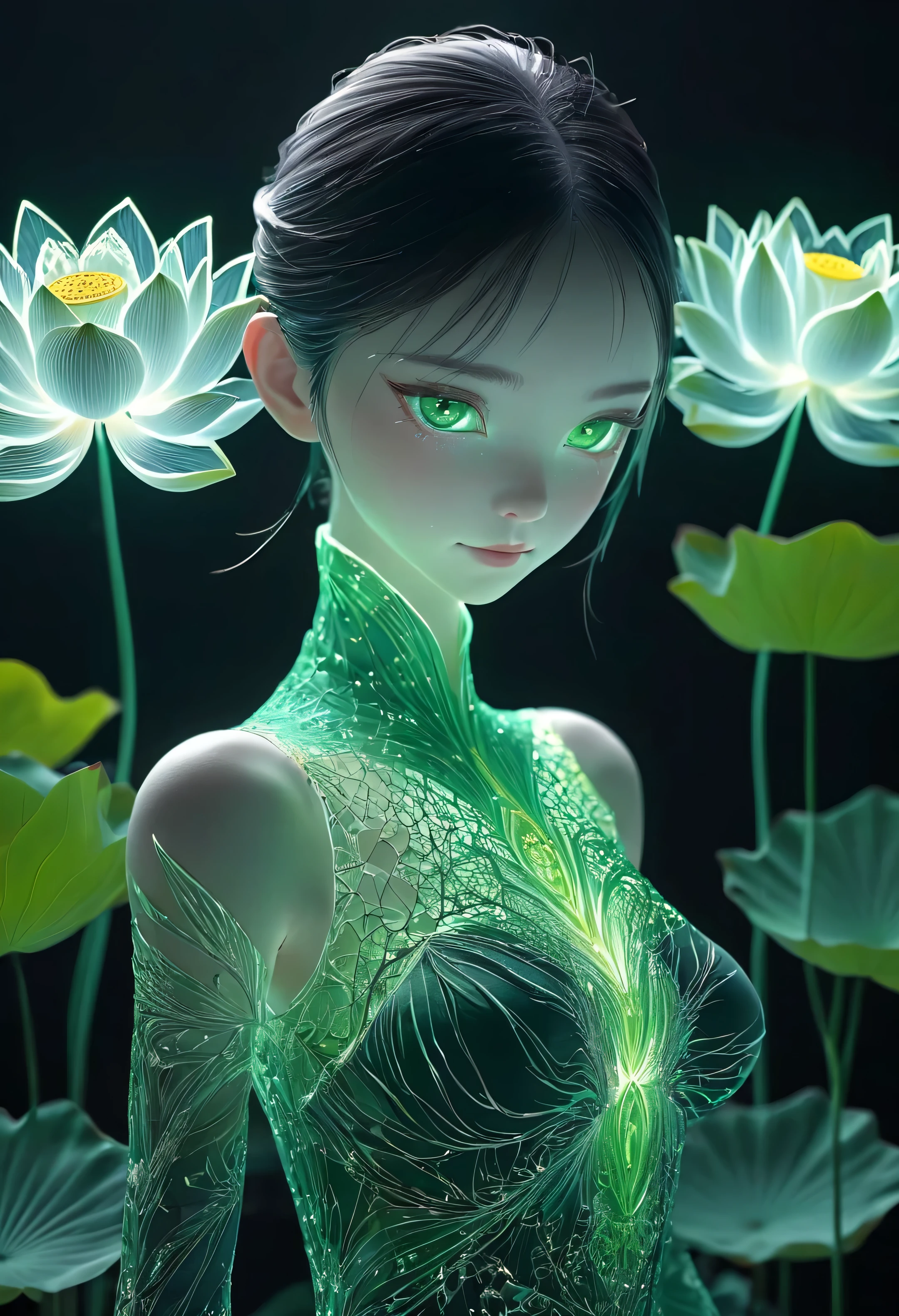 high resolution, Ultra Detailed, (1 girl:1.3),(lotus)
BREAK Sunlight, reverberation, Experimental photography, Surreal contrasts, Eye-Catching Visuals, Artistic abstraction,
Breaking the art of cutting, Layered Outlines, complex pattern, exquisite craft, shadow play, Depth and size, creative expression,
break art, Frozen sculpture, translucent form, short-lived beauty, Crystal structure, exquisite craft, touching,
Breaking Green Eyes,Body Glow,glowing lines,Fluorescence,Glow Example,Sample trace,flash,萤Light Particles,Backlight,translucent,Light Particles