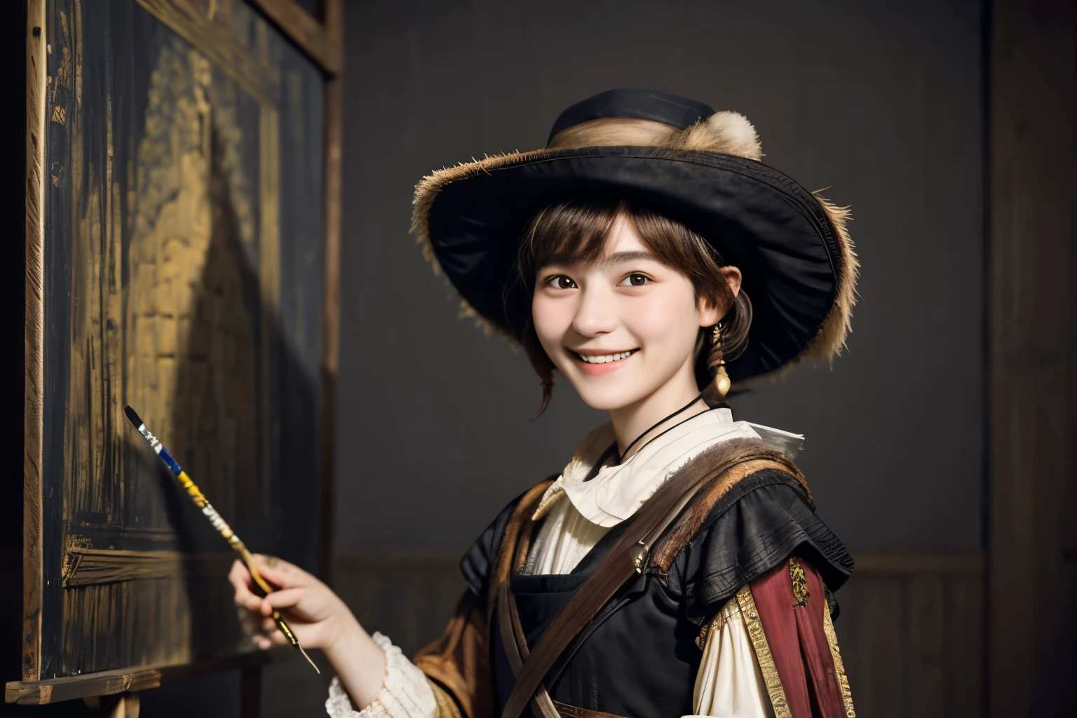 220 Short Hair, 20-year-old woman, A kind smile, (Luxurious stables), (Rembrandt-style painting)