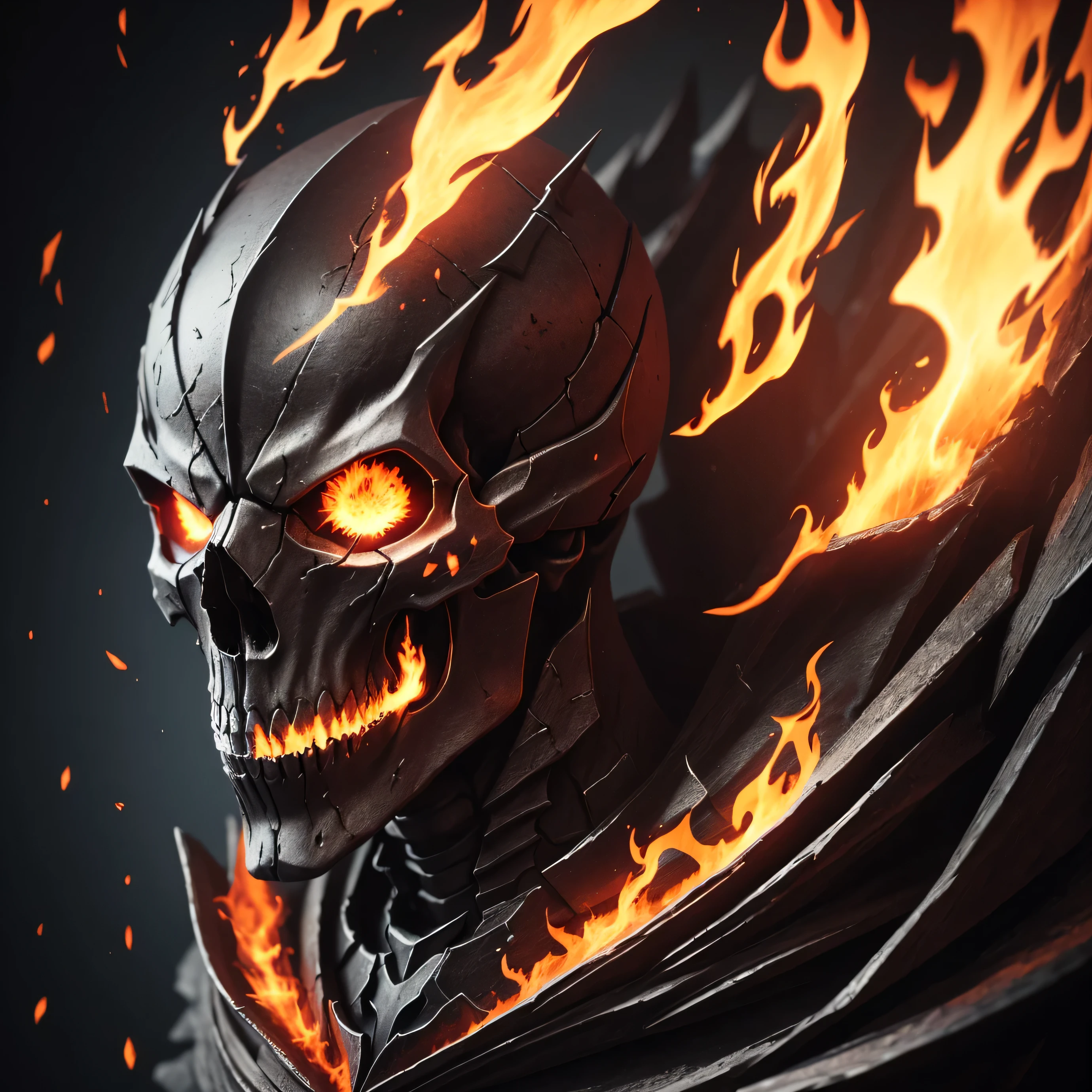 symbol. a skull covered by fire, digital art by Bertalan Karlovszky, zbrush central contest winner, fantasy horror skull, skeleton knight, red pupil, dark but detailed digital art, highly detailed dark art, skeleton warrior, the power of death, undead skeleton, skull like, 8k high quality detailed art, higher, gothic art, Conceptual art, depth of field, reflection light, super detail, best quality, 8k