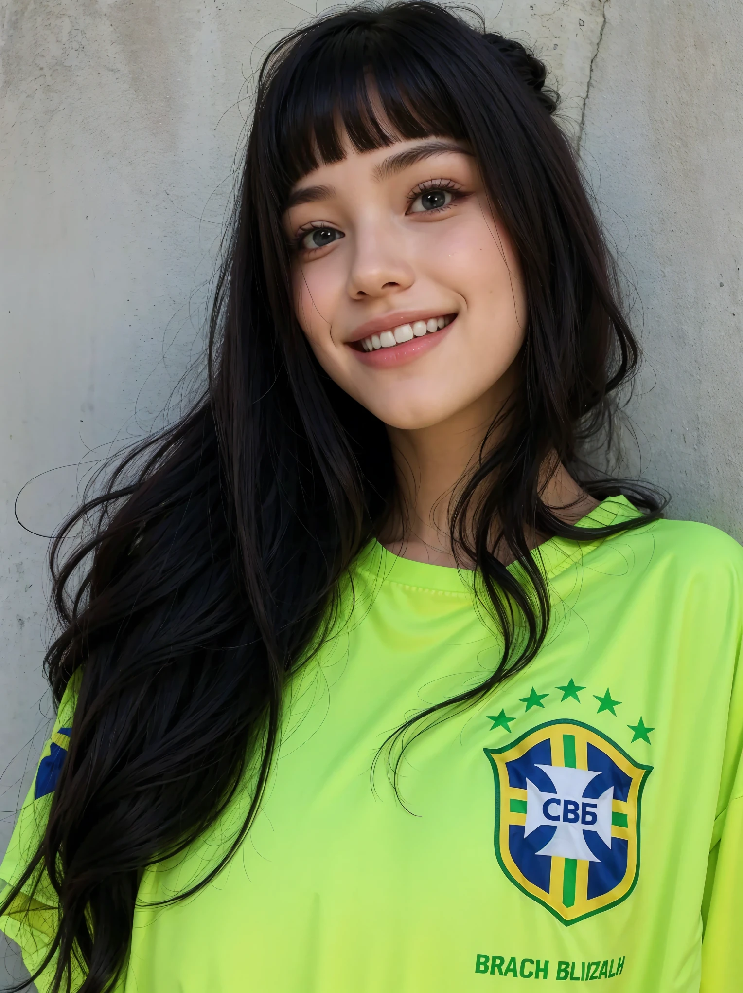 beautiful girl smiling with brazil shirt