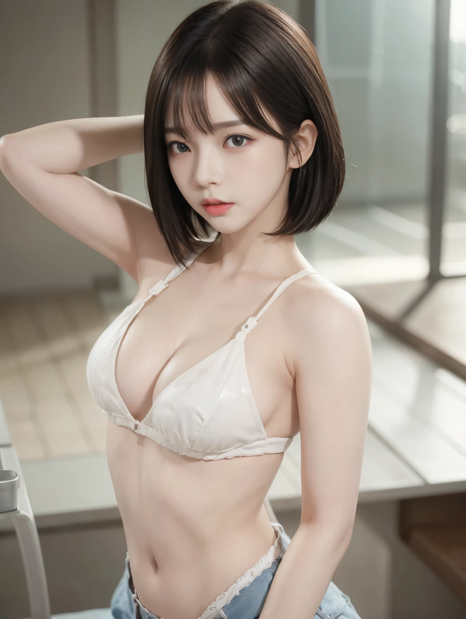 ((artwork、highest quality、Very detailed、High resolution、Realistic、Sharp focus、Cinema Lighting))、(1 girl)、One shot, Not a failure、Beautiful Face、Realistic Face、(Black Hair、Boys Short Hair、Cut Style、Cut out)、Beautiful hairstyle、Realistic eyes、Beautiful and beautiful eyes、Realistic Skin、Beautiful Skin、Capue Organized、charm、Golden Ratio、Glasses