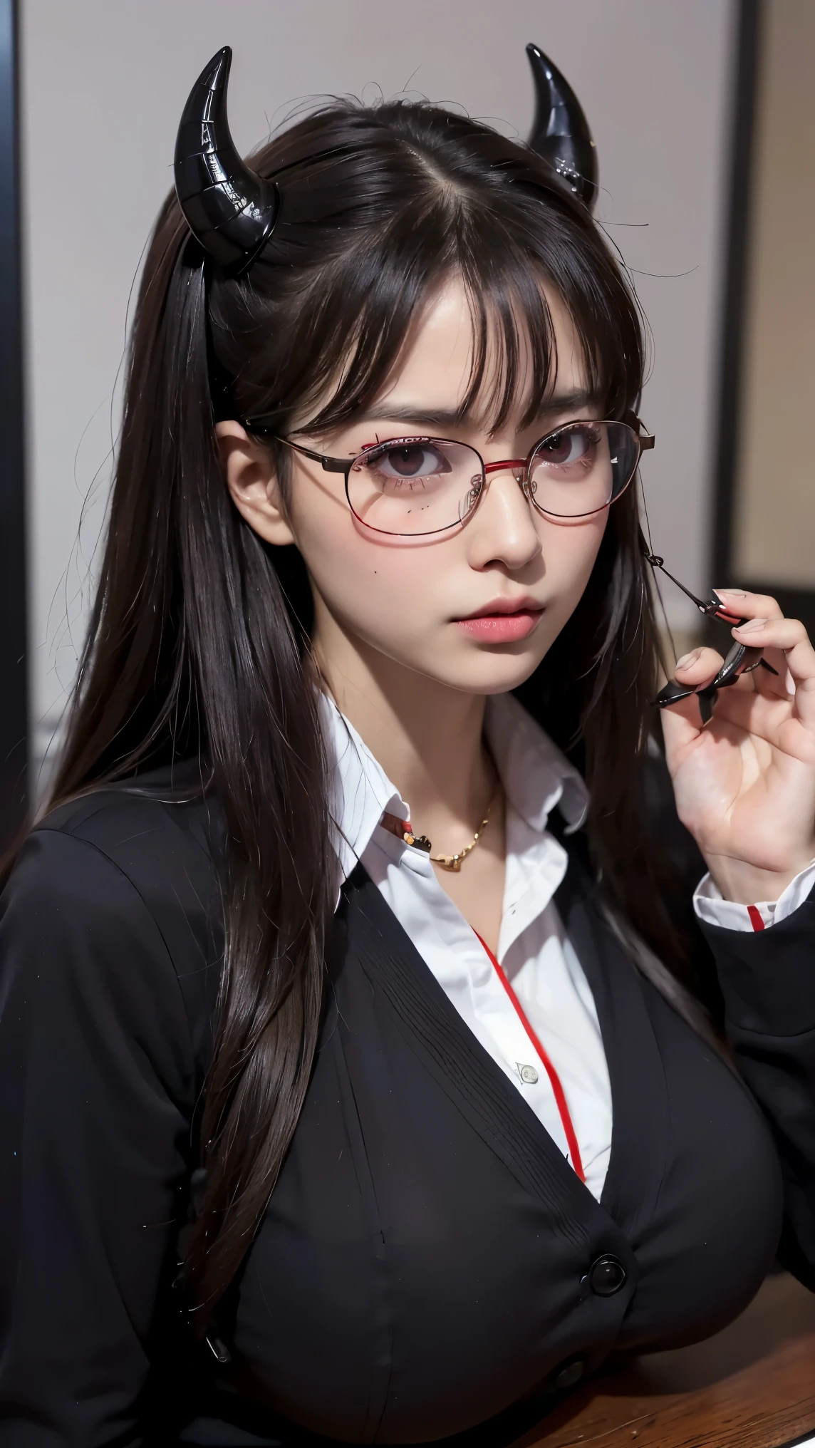 (highest quality,High resolution:1.2),(dark,Threatening:1.1),(Bad luckな:1.1),(devil,Satan,Lucifer:1.1),(devil的な:1.1),(Bad luck,Bad luckな:1.1),(Powerful figure:1.1、Big Breasts、Glasses) 、 ((((Huge glasses, Nerd Glasses, thickメガネ, Round Glasses)))),(((Big Breasts)))、(devil'tail)、(Red eyes glow:1.6)、(Red glowing eyes,Sharp teeth:1.1),(Black wings,thick,shabby:1.1),(hellish landscape:1.1),(fire,sulfur:1.1),(Threatening雰囲気:1.1),(dark shadows,Threatening presence:1.1),(Bad luck clouds,Stormy Skies:1.1),(dark,Spooky atmosphere:1.1),(Bad luck aura,Evil energy:1.1),(dark aura,cigarette:1.1),(Extreme heat,Burning Flames:1.1),(Surreal,Nightmare Visions:1.1),(Predicting the end:1.1),(Twisted corners,Fiery crown:1.1),(Bad luck whispers,devilのような笑い:1.1),(Cry of pain,echoing screams:1.1),(Bad luck symbols,Ancient runes:1.1),(Mysterious Relic,dark artifacts:1.1),(Infernal Ritual,Ritual sacrifice:1.1),(devil的な minions,creatures of darkness:1.1),(Desolate,Barren Wilderness:1.1),(University of the Soul,Suffering Soul:1.1),(Eternal Ruin,A hopeless existence:1.1),(The Last Autumn,The world was in chaos.:1.1),(malicious presence,darkness personified:1.1),(Entrance to the underworld,Nightmare Realm:1.1), got it, Beautiful and delicate face, got itですか, Beautiful and delicate eyes, perfectly balanced face, High resolutionスキン, Fine skin, Optimal ratio of four fingers to one thumb, Place your arms under your chest, Red tattoo on lower abdomen、oh!, Wide Hips, Smooth abdomen, thin, Pale skin, __fashion__, __hair__:1.25)、Digital single-lens reflex camera、 Absurd、(Tabletop: 1.3), (Maximum resolution: 1.2), (Ultra HDTV: 1.2), Cinematic Light, Beautiful Eyes and skin, detailed facial features, , (Sharp focus: 1.2), (Focus on the face:1.2),Perfect Style, Beautiful Face, Acura, Anatomically correct, Highly detailed face and skin texture, Beautiful Eyes, double eyelid, thin eyebrows, Glitter Eyeliner: 1 Natural Cheeks, Glowing Skin, Fair skin: 1.2, (Glossy Lips: 1.4),(Embarrassed look: 1.2),Highly detailed face and skin texture, Beautiful Eyes, double eyelid, Natural Cheeks, Glossy Lips: 1.4,Exposed cleavage、charm的な。charm、 Beautiful devil woman from hell, Surrealistic female portraits by David Hockney and Alphonse Mucha,