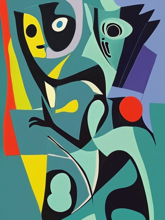 Picasso type，work，There are alien creatures，Abstract Art，Flat style，Rich composition，Rich graphics，interesting，colorful，