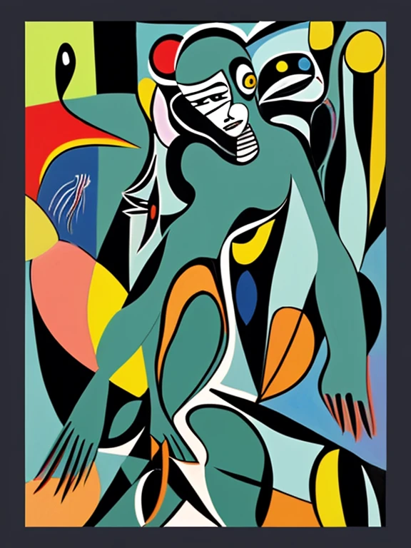 Picasso type,work,There are alien creatures,Abstract Art,Flat style,Rich composition,Rich graphics,interesting,colorful,
