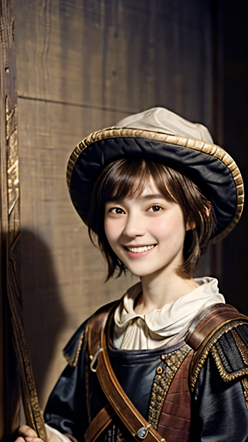 221 Short Hair, 20-year-old woman, A kind smile, (Luxurious stables), (Rembrandt-style painting), (Focus on the face, Written boundary depth)