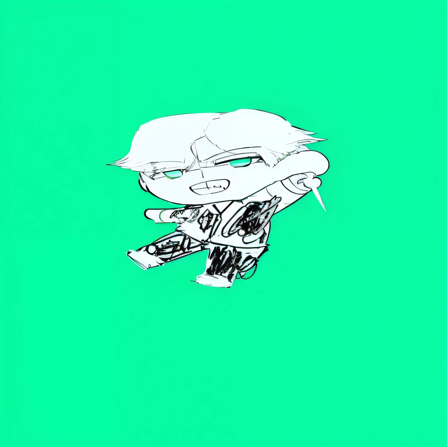 anime boy with a baseball bat in his hand on a green background, outlined!!!, trigger anime artstyle, chibi, chibi art, advanced digital chibi art, unknown artstyle, with out shading, cel shaded!!!, fight pose, in teh style of tony start, chibi style, villain pose, sketchy artstyle, very very low quality picture