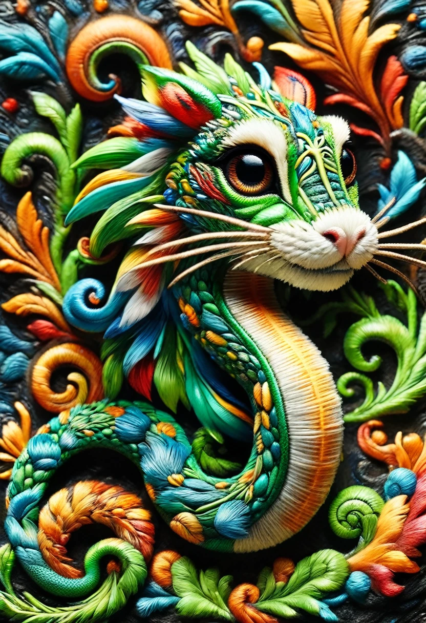 Envision a vibrant and dynamic image of Captain Brave Tail, a diminutive snake characterized by a bright green hue, This cheerful creature possesses eyes filled with twinkle and merriment, Perched atop his head is a petite captain's hat adorned with dynamic, vibrantly coloured feathers, Underneath this dapper accessory, a few fun and playful snake patterns are visible, these patterns amplify the impression that he is indeed a true, albeit unconventional, sea captain,3D Rendering,Solid color background,chibi anime,Surrealism, Cartoon Style, full-body shot, Super Detail, Anatomically correct, masterpiece, precise