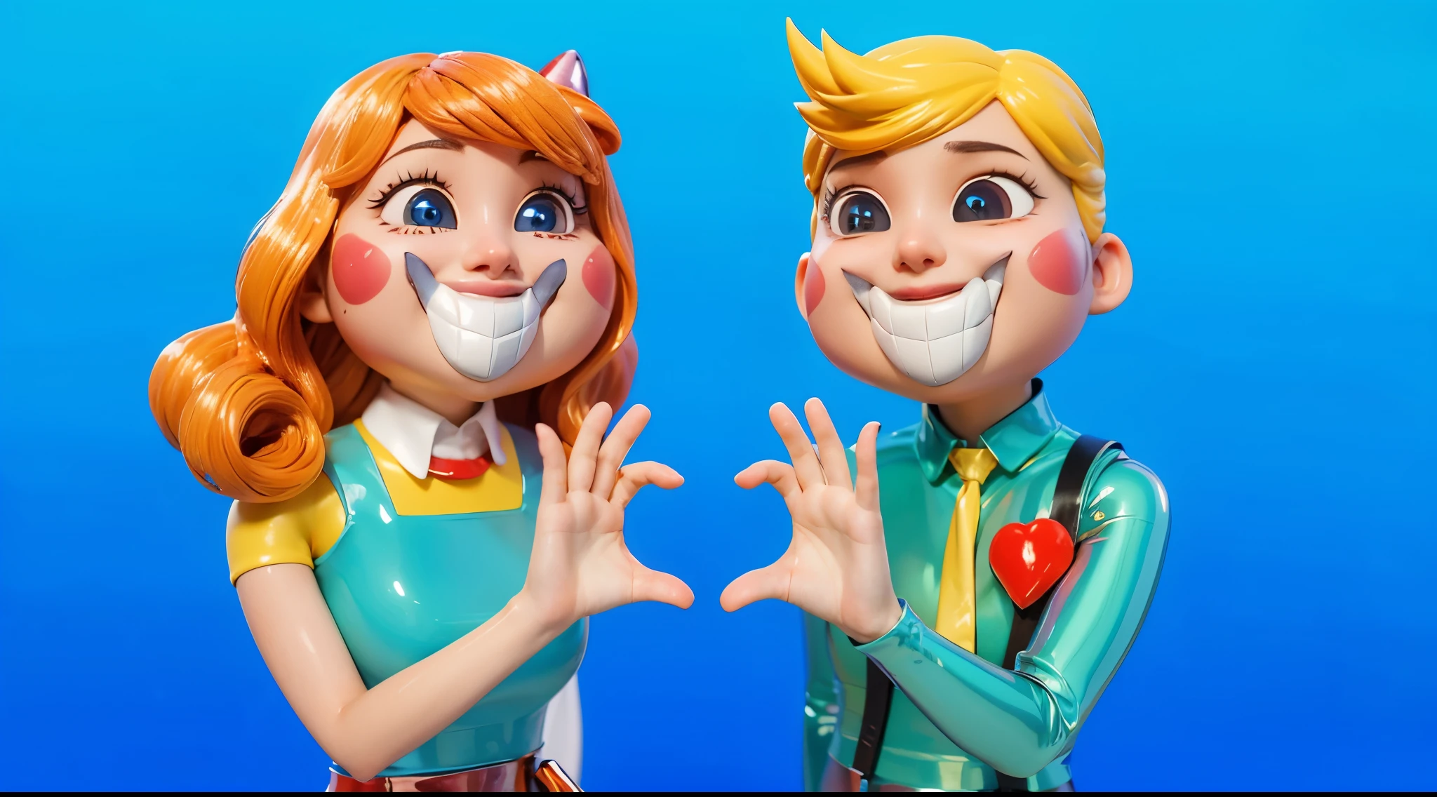 cartoon characters stand next to each other, Electricsbunny, Holographic creatures, Beeple and Jeremiah Ketner, 🐋 as 🐘 as 🤖 as 👽 as 🐳, Rabbids at a metal concert, cute 3D rendering, 3D icon for mobile game, robot rabbit, Shiny metallic, 3D персонажи violet cat toy, toy cat laying on glossy metalic floor, glossy texture, smooth 3d model, multiple light sources, rim light, sharp post effects render, (glossy metallic texture with multiple big light probe refractions), perfect cgi, cgi art created only with gradients, smooth silhouette, high intensity refraction, (super glossy chrome material), most beautiful vfx, blue background, chrome metal refractions