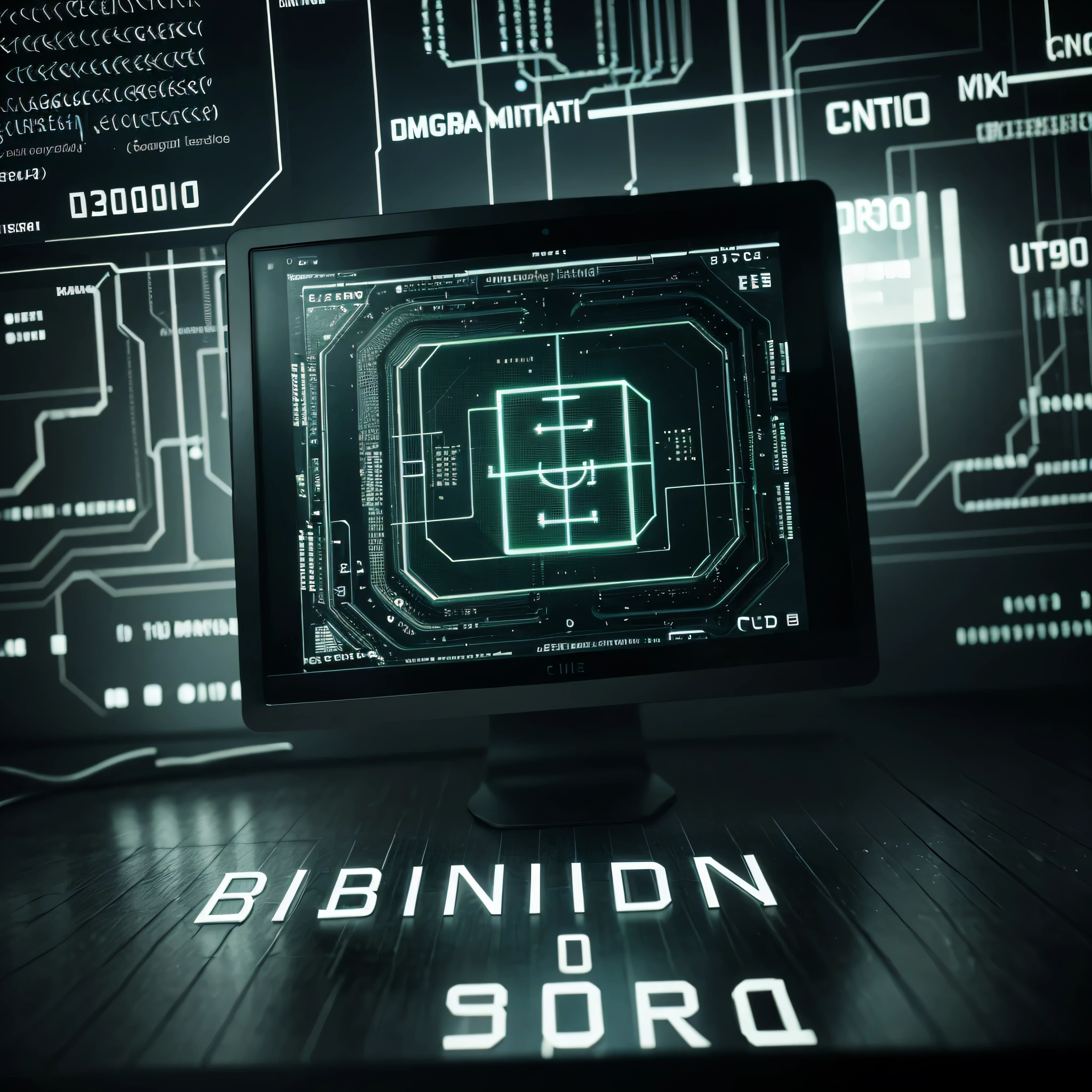 Green binary code background. digital matrix ai chip logo for internet data. Codes 0 to 1 appear on the computer screen. 3D Rendering