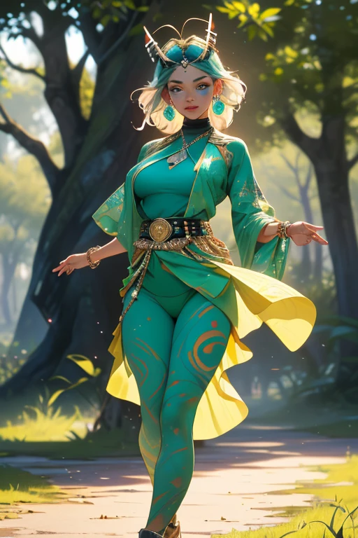(60s star trek)(best quality,4k,8k,highres,masterpiece:1.2),ultra-detailed,(realistic,photorealistic,photo-realistic:1.37),full body portrait of beautiful alien (light green skin, small cute antenna) native tribal woman in alien primitive village,(embracing captain James T. Kirk of the USS Enterprise, they are on a large luxurious bed, they are embracing as he teaches her what love is)(ornate beaded head piece, colorful tribal belt, unclad, some tribal tattooing and phosphorescent body paint, confidence, big natural breast), backed up by (several women, varied prettiness, varied bust size, varied height and weight, varied bust size, less ornately dressed (they back up dance and play alien musical instruments) (vivid colors, outdoors, green pastures). (head to toe, show all of her) (safe for work, 1960s television sensibility)