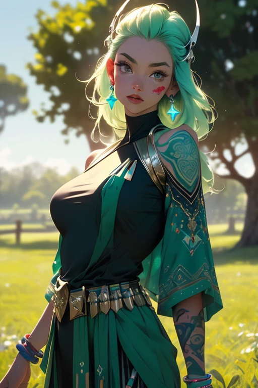 (60s star trek)(best quality,4k,8k,highres,masterpiece:1.2),ultra-detailed,(realistic,photorealistic,photo-realistic:1.37),full body portrait of beautiful alien (light green skin, small cute antenna) native tribal woman in alien primitive village,(embracing captain James T. Kirk of the USS Enterprise, they are on a large luxurious bed, they are embracing as he teaches her what love is)(ornate beaded head piece, colorful tribal belt, unclad, some tribal tattooing and phosphorescent body paint, confidence, big natural breast), backed up by (several women, varied prettiness, varied bust size, varied height and weight, varied bust size, less ornately dressed (they back up dance and play alien musical instruments) (vivid colors, outdoors, green pastures). (head to toe, show all of her) (safe for work, 1960s television sensibility)