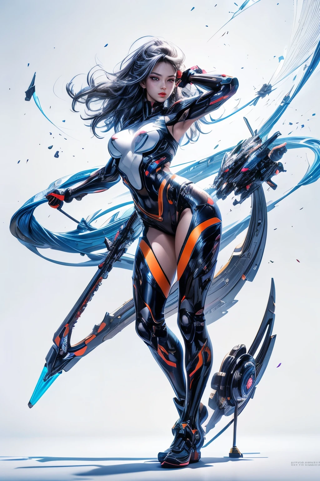 CG Mecha, Beautiful Eyes, Two people、Upper Body, （Mechanic）, action、Female、Portraiture,jet suit、Complex３ｄheadset、perfection、Neon Light, 8k, born, highest quality,  超A high resolution, colorful, (medium wide shot), (Dynamic Perspective), Sharp focus , (Depth of written boundary, Bokeh:1.3),rossdraws cartoon vibrant、Contemporary art, Highly detailed eyes and face,Ninja Artist, Beautiful fine details、iron, Trim Gear:1.2), ((, highest quality)), Detailed Background, Inside the spaceship、Grab your weapon、（Gray Hair）、blue eyes、born物発光、Crescent Moon、Fantasy,masterpiece,Plug in、spectrum、confusion、kaleidoscope