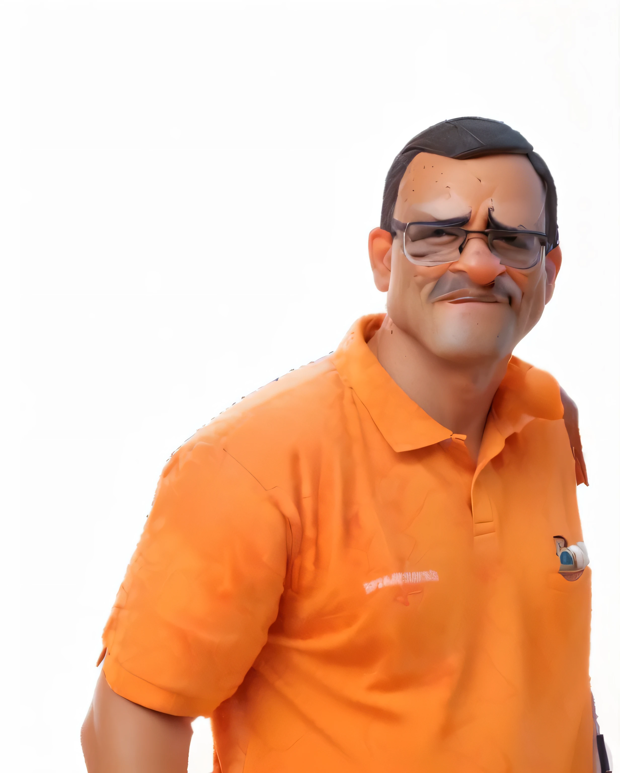 homem camisa laranja, meia idade, pardo, estilo desenho Disney pixar, 3d, cartoon, personagem de desenho, alta qualidade