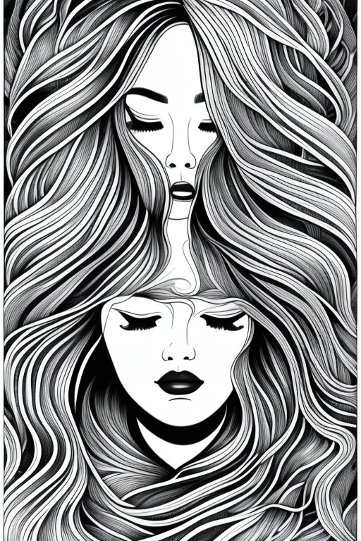 (ink art, ink illustration, ink, rough:1.4), (flowing lines), dreaming, dreams, sleeping, eyes closed, floating, peaceful, colourful hair, flowing hair, hair flowing into ink, swirling ink, highly detailed background, flowers, clouds, multicoloured, obscured, (((abstract)))