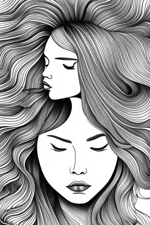 (ink art, ink illustration, ink, rough:1.4), (flowing lines), dreaming, dreams, sleeping, eyes closed, floating, peaceful, colourful hair, flowing hair, hair flowing into ink, swirling ink, highly detailed background, flowers, clouds, multicoloured, obscured, (((abstract)))