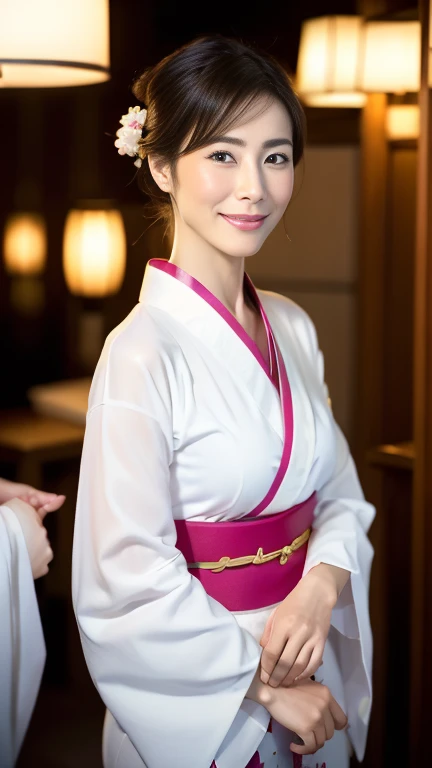 (highest quality,8k,masterpiece),
日本人Mature Woman,40 years,Mature Woman,Pure white skin, Tabletop、
((kimono))、((kimono)) (((濃い藍色のkimono)))、Random Hairstyles、((The collar is closed))、
,A kind smile、A captivating gaze、Summer festival、Night food stalls、Walking、looks fun、