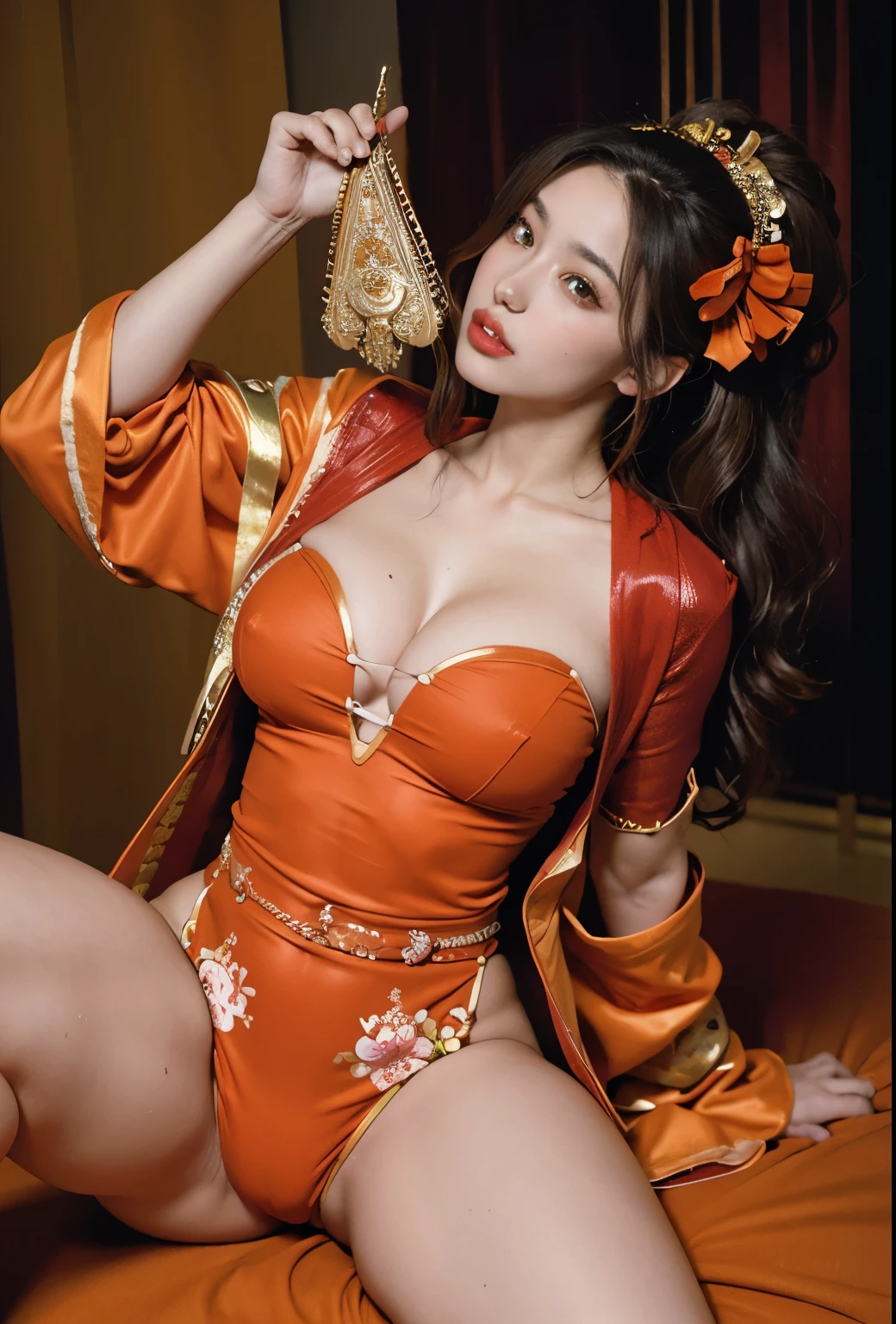 araffe asian woman in a red and yellow bikini and a bunch of grapes, organic seductive geisha, gorgeous chinese model, trending at cgstation, Ghost Festival, hanfu, shunga style, with acient chinese clothes, white hanfu, japanese goddess, traditional chinese, japanese model, inspired by Lan Ying, trending on cgstation
