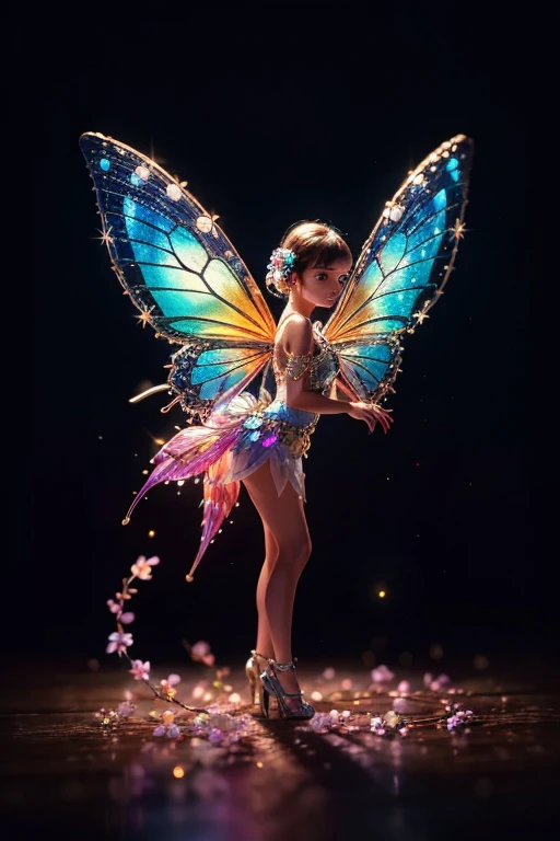fermer,Fée des fleurs,crystal fairy, ailes de papillon brillantes,fleur de cristal,
Fantaisie, galaxie, Transparent, 
chatoyant, sparkling, splendide, colored, 
Photographie magique, Dramatic lighting, photographic realism, Ultra-detailed, 4k, High resolution