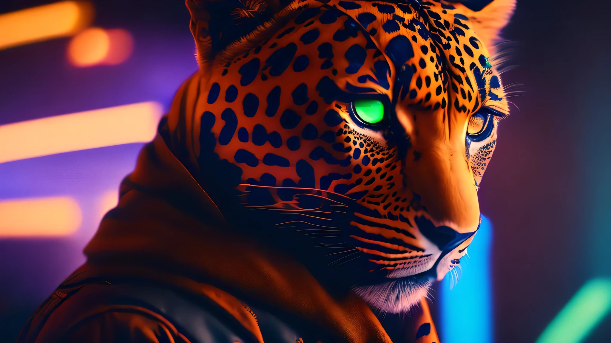 (((one man))), (leopard mask), neon lights, (RTX) cinematic film shot in 70mm, depth of field, vivid colors, (best quality,ultra-detalhado,Realistic:1.37), (8k, ARTISTIC photography, best quality, masterpiece: 1.2), (realistic, photorealistic: 1.37), over-detailed, (high-detail skin: 1.2), 8k UHD, SLR camera, soft lighting, high quality, film grain, cinematic lighting, photonic display, brightness, physically rendered photo, extremely high-quality graphics, over-detailed face, (((cinematic lighting))), ((clear details)), ((lightning effect)), ((sitting thron)),