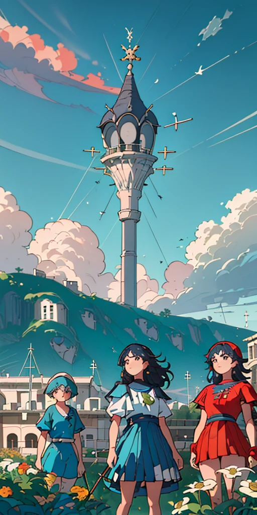 howlbgs, paisajes, captura de pantalla de anime, nausicaa, mar de decadencia, bird 's-eye view, (terreno accidentado: 1.6), (casas recuperadas por hongos de color: 1.5), (edificios enterrados bajo arena: 1.7), (esporas: 1.6), (lluvia de cenizas: 1.4), (arbustos esponjosos: 1.1), (escombros: 1.6), vientos fuertes, nubes cumulonimbus, nubes cirros, contornos gruesos, Sharp contours, detalles extremos, 8K, UHD, Fujifilm X3, filmgrain,