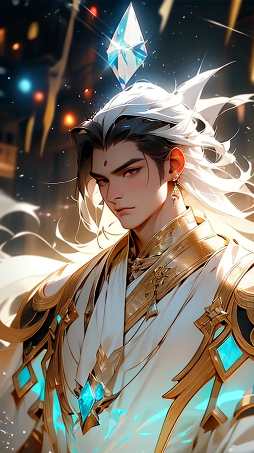 ((Best quality)), ((masterpiece)), (detailed), ((perfect face))、miyabi,a man, Long, flowing silver hair with delicate strands.
Sharp, piercing golden eyes. Fox ears on top of his head.
Serious and slightly mysterious.Pale and smooth.
Wears a robe that is slightly open at the chest, revealing part of his well-defined upper body.
The character exudes a sense of elegance and strength, with a calm and enigmatic aura. The lighting emphasizes his facial features and hair texture, creating a soft, almost ethereal glow.