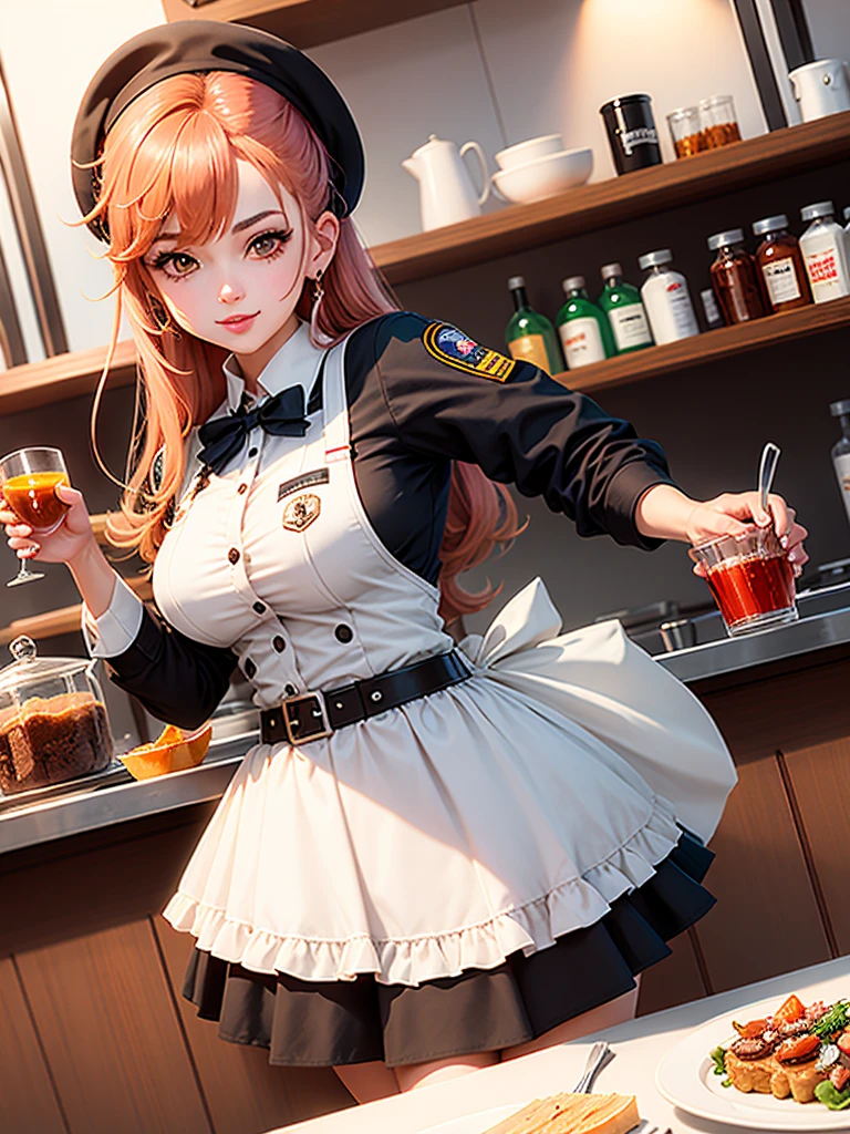 Menina anime em uma cozinha segurando uma garrafa de vinho, detalhes finos. meninas da linha de frente, de meninas da linha de frente, meninas estilo linha de frente, Meninas da linha de frente cg, meninas da linha de frente, Universo Girls Frontline, ( waitress ) garota, Vestindo o uniforme da RR Diner, arte oficial, Arte Oficial, ❤🔥🍄🌪, arte oficial altamente detalhada, arte oficial do personagem, garota misteriosa da cafeteria