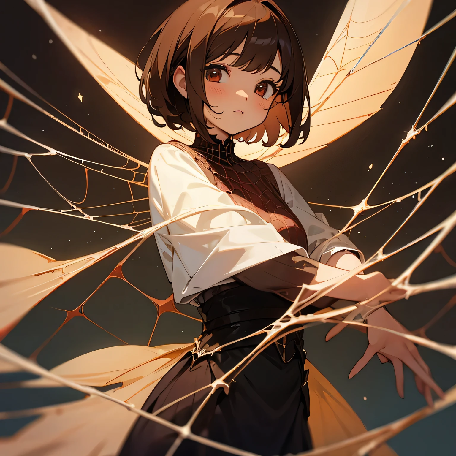 girl、Brown Hair、short hair、Fairy、Spider web background