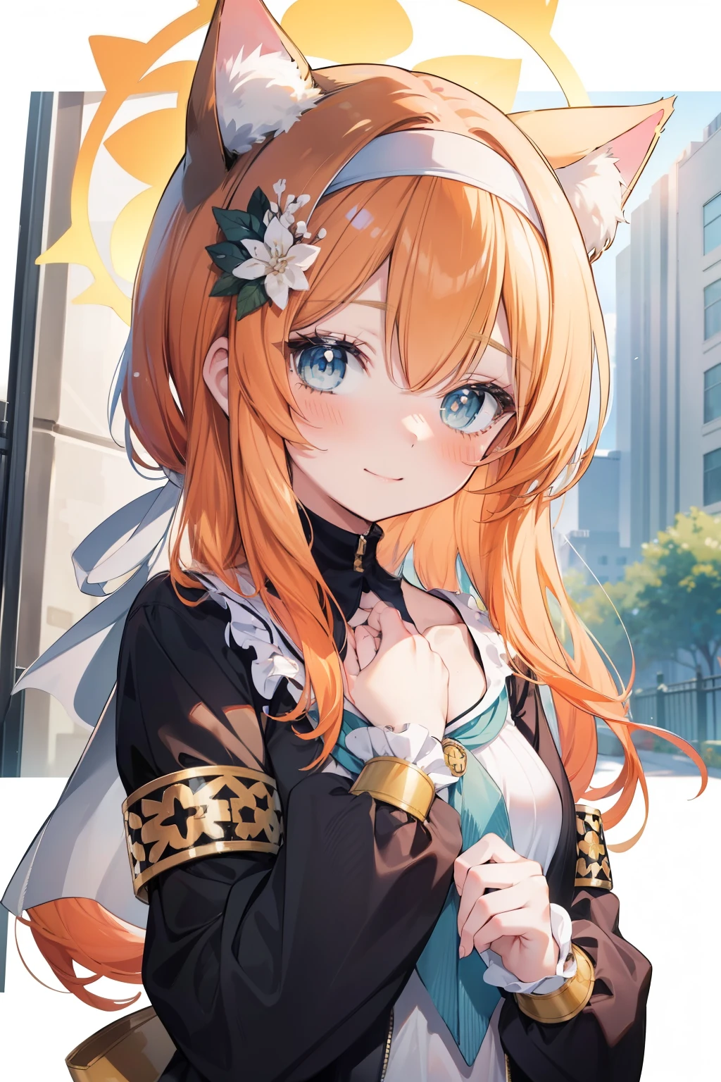 Marie Iraki、Good looking girl (blush, Perfect Face), independent , Looking at the camera, masterpiece, Anime art style, Cute Characters, Most detailed, high quality、Nico Nico Smile、Cat ear、Orange Hair、****ta、Small breasts、Sister clothes