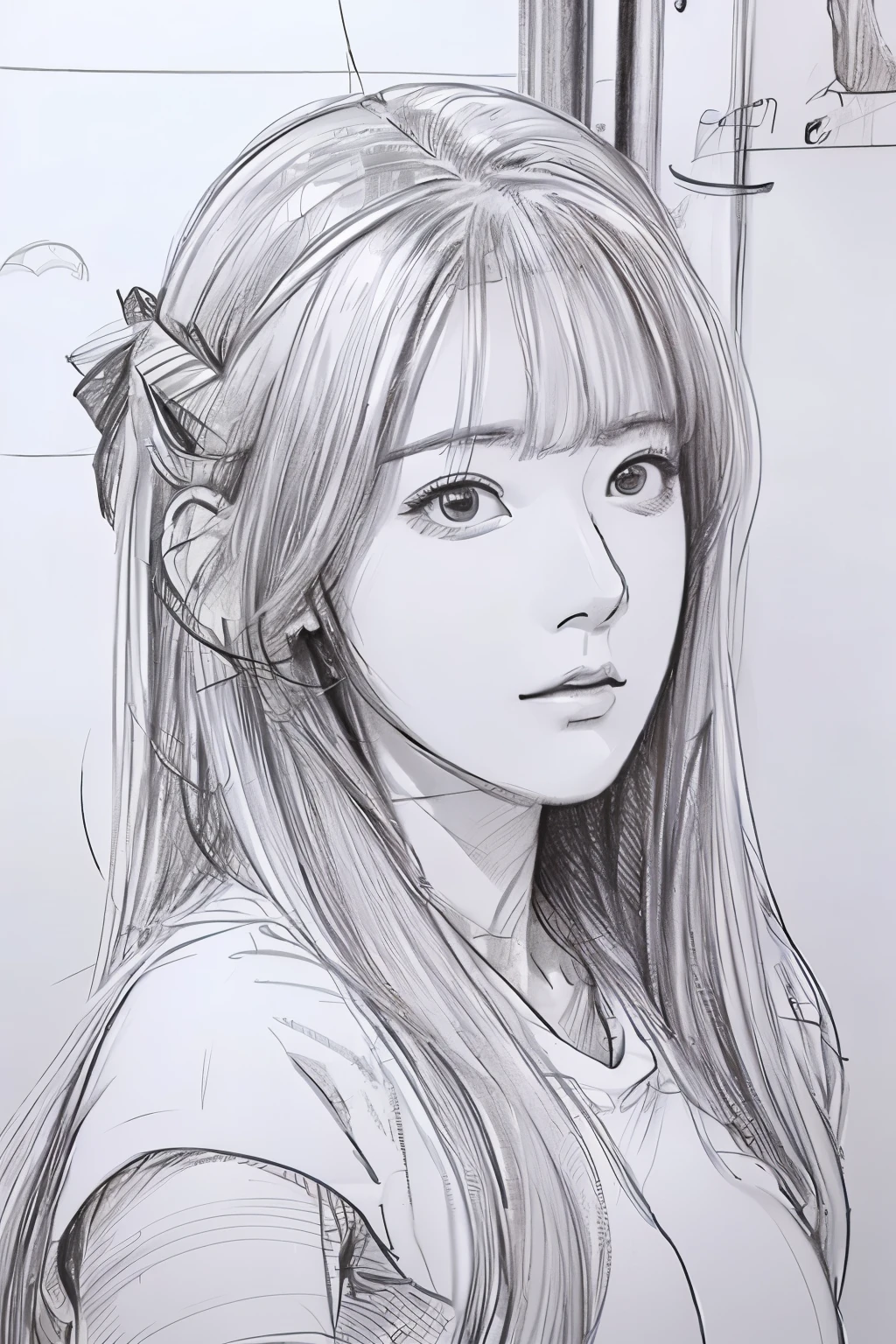 beautiful, alone, 最high quality, High resolution,masterpiece, high quality, One girl, sketch, drawing, pencil speed drawing works, ((user manual, sketch:1.5)),