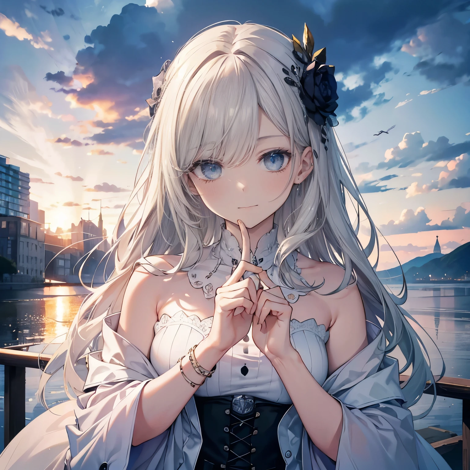 (highest quality, masterpiece, Super detailed, very detailed, exquisite, 16k,Full HD),But I dug my nails in so hard I was numb, I was so scared I was freezing. The distant sky, the heavy dull clouds, the dry rain approaching, the light is now cracking. I offer it strongly, like falling thunder, you can't embrace someone with just kindness.？
I can't say forgiveness, but I wish upon the stars, I hope my treasure reaches you So before I break, I  my fangs, even though I'm scared to the point of trembling The swaying sky, the dazzling voices of lamentation echo Even the memories are mirages Look, they're gone again, playing strongly, like howling thunder Why aren't people satisfied just by believing?？
I can't say I love you, so I think of you softly, in the depths of my soft heart. Please listen to me. Like falling thunder, how far can I go with love alone? I couldn't even say goodbye, but I will pray until we meet again