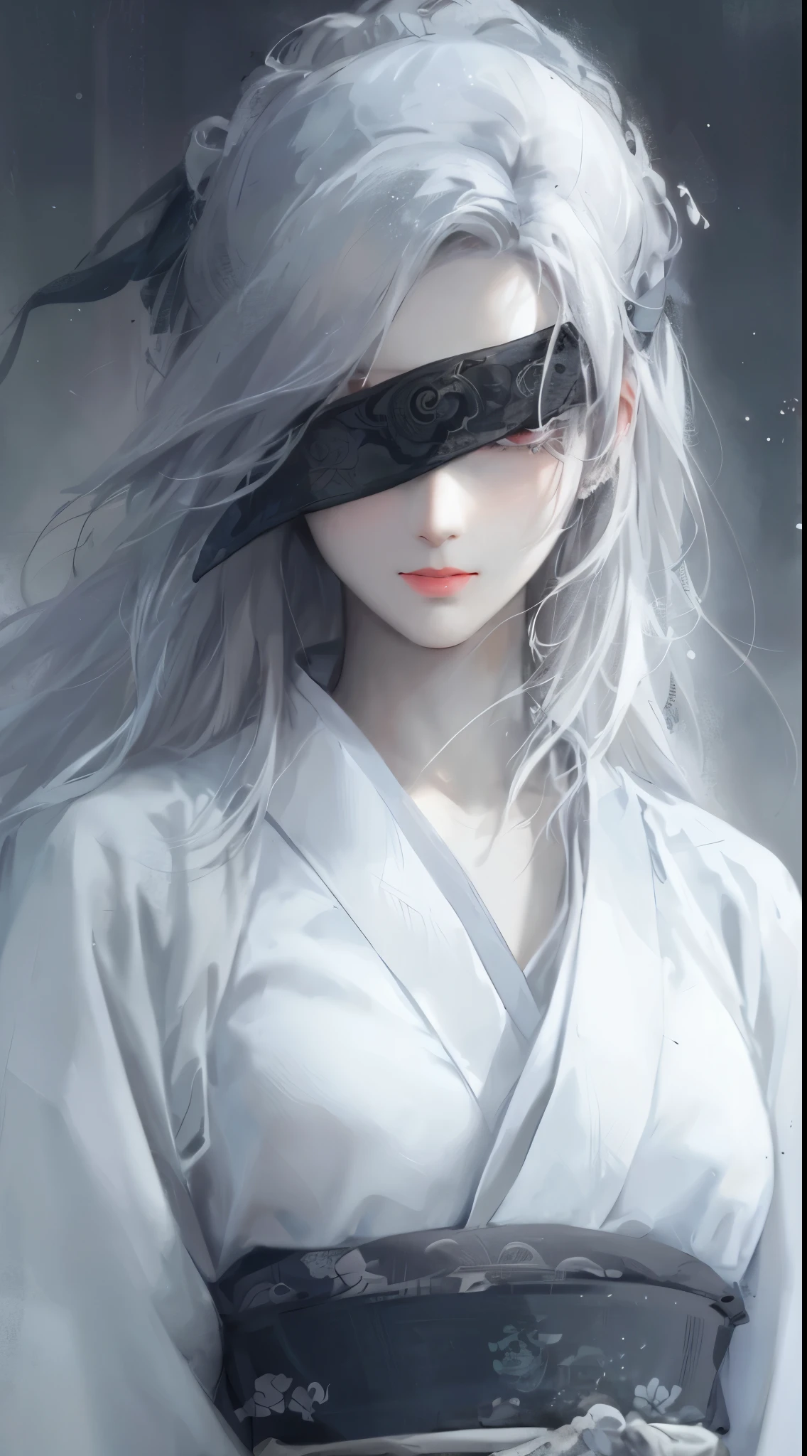 Close-up of a white-haired woman wearing a white mask, Beautiful character painting, guweiz, Artwork in the style of Guweiz, White-haired deity, author：Yang Jie, Epic and beautiful character art, Stunning character art, author：Fan Qi, by Wuzhun Shifan, Guweiz on Pixiv ArtStation