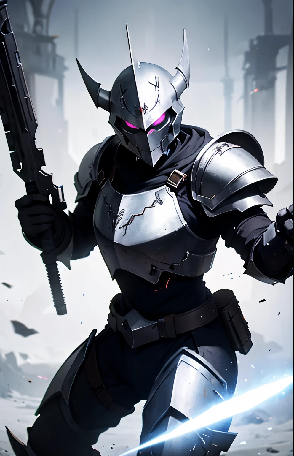 Evil corrupted simple soldier, light armor, looking at viewer, looking at camera, medieval fantasy, detailed, cineatic lights, hd, ultra hd, light particles