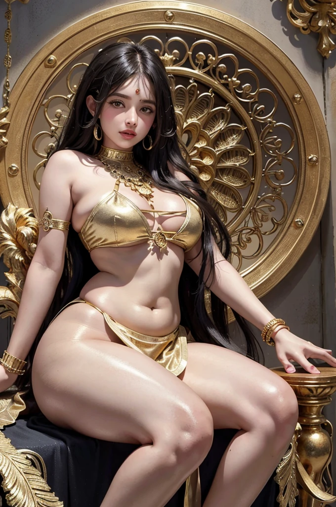 (masterpiece, top quality, best quality, official art, beautiful and aesthetic:1.2), (1woman), Indian goddess durga, wearing extremely tight small saree, extreme detailed, gigantic shaggy breasts,highest detailed, voluptuous body, unity 8k wallpaper, ultra detailed, beautiful and aesthetic, beautiful, masterpiece, best quality, (zentangle, mandala, tangle, entangle) ,holy light,gold foil,gold leaf art,glitter drawing, PerfectNwsjMajic