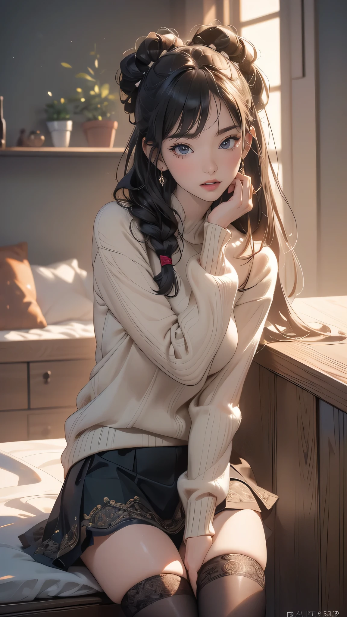 (random porn pose),(random hairstyle),(Highest image quality,(8k),ultra-realistic,best quality, high quality, high definition, high quality texture,high detail,beautiful detailed,fine detailed,extremely detailed cg,detailed texture,a realistic representation of the face,masterpiece,Sense of presence),sweater,tight mini skirt,stockings,Engineer boot