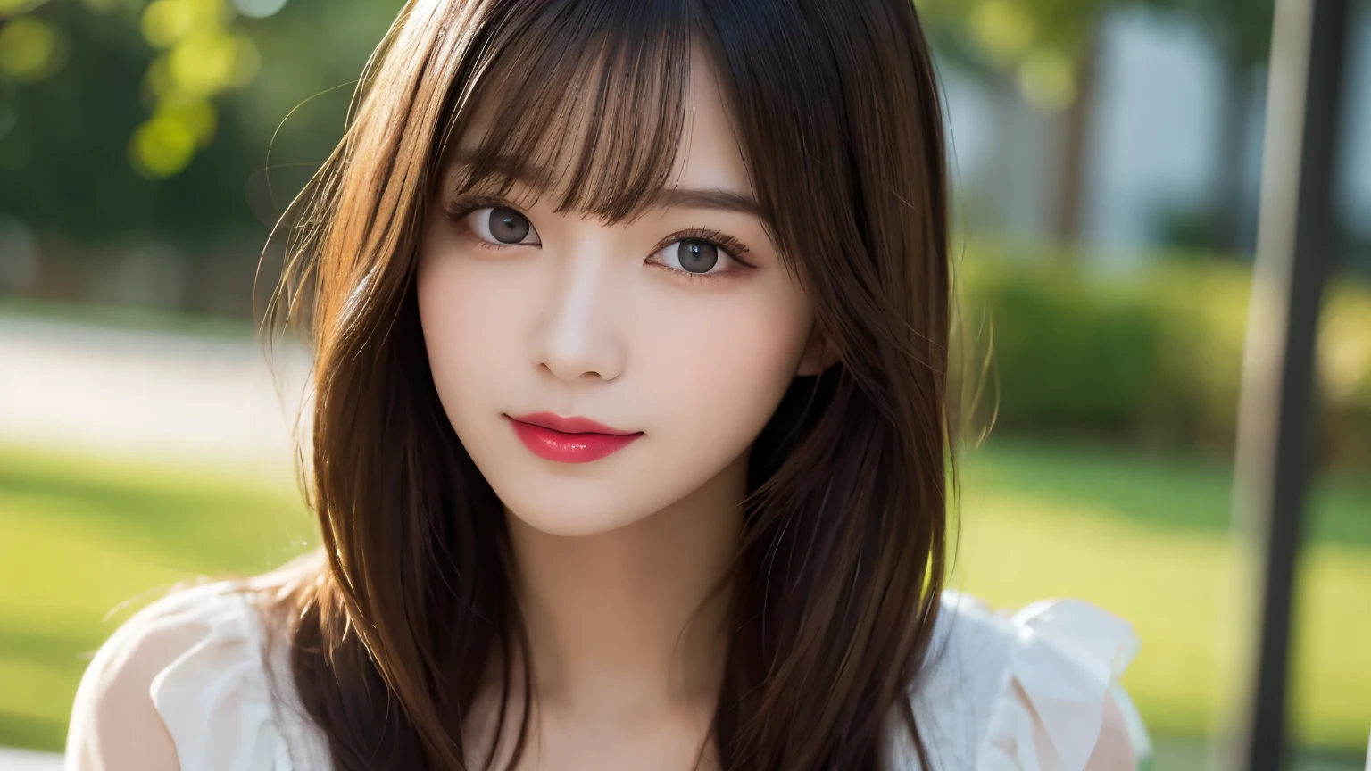 on the table, best quality, shape, Ultra Detailed, Finely, high resolution, 8k wallpaper, 完璧なダイナミックな構shape, Beautiful and delicate eyes, Medium Length Hair, Small Breasts, Natural lipstick, Smile,20 year old girl、midnight、Beautiful and detailed face、Perfect beautiful face,big eyes、original photo、Beautiful and delicate eyes、Small face、Beautiful duplex、Facelift and style,skirt、Beautiful golden ratio face,Long hair