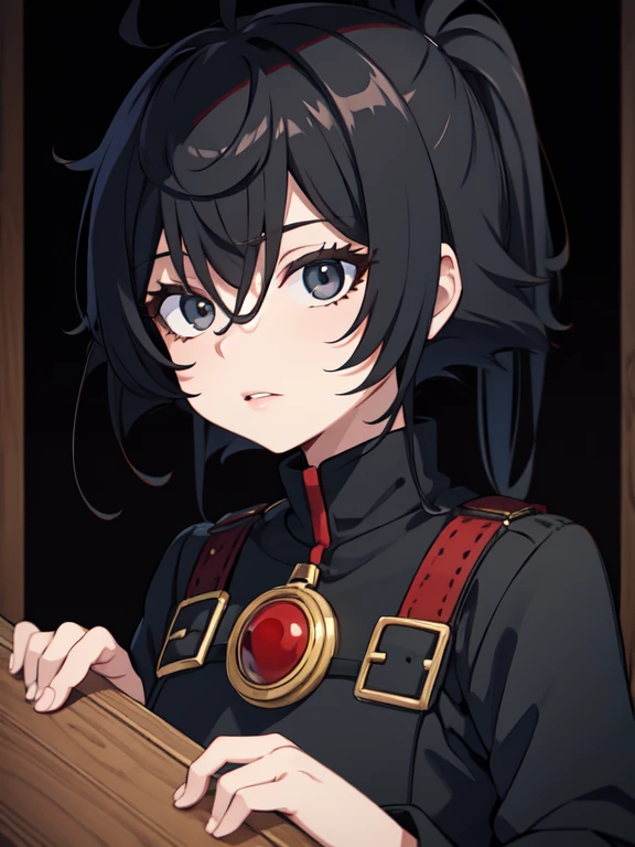 30 year old lady, Shot in the chest, Black eyes, Black hair, Warm background, simper