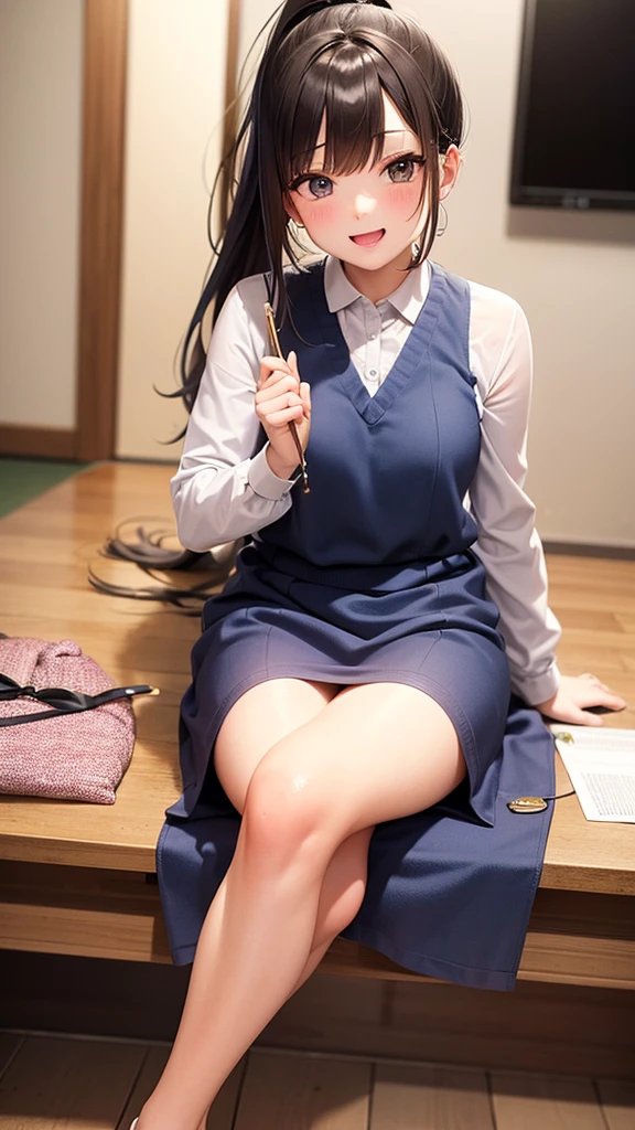 Absurd resolution, high resolution, (masterpiece: 1.4), super detailed, (((detailed face, detailed expression)), two girls, girl and girl, friends, best friends, classmates, relax, ponytail, bob, sitting on bed, sitting on the floor, two are talking, background is in the room, friends, best friend, home, 1K, small room, curtains, bed, TV, desk, sweets, Talk about travel with friends, gathering, fun, smile, room wear, Kyoto animation, Kyoto animation atmosphere, glitter, brilliance,