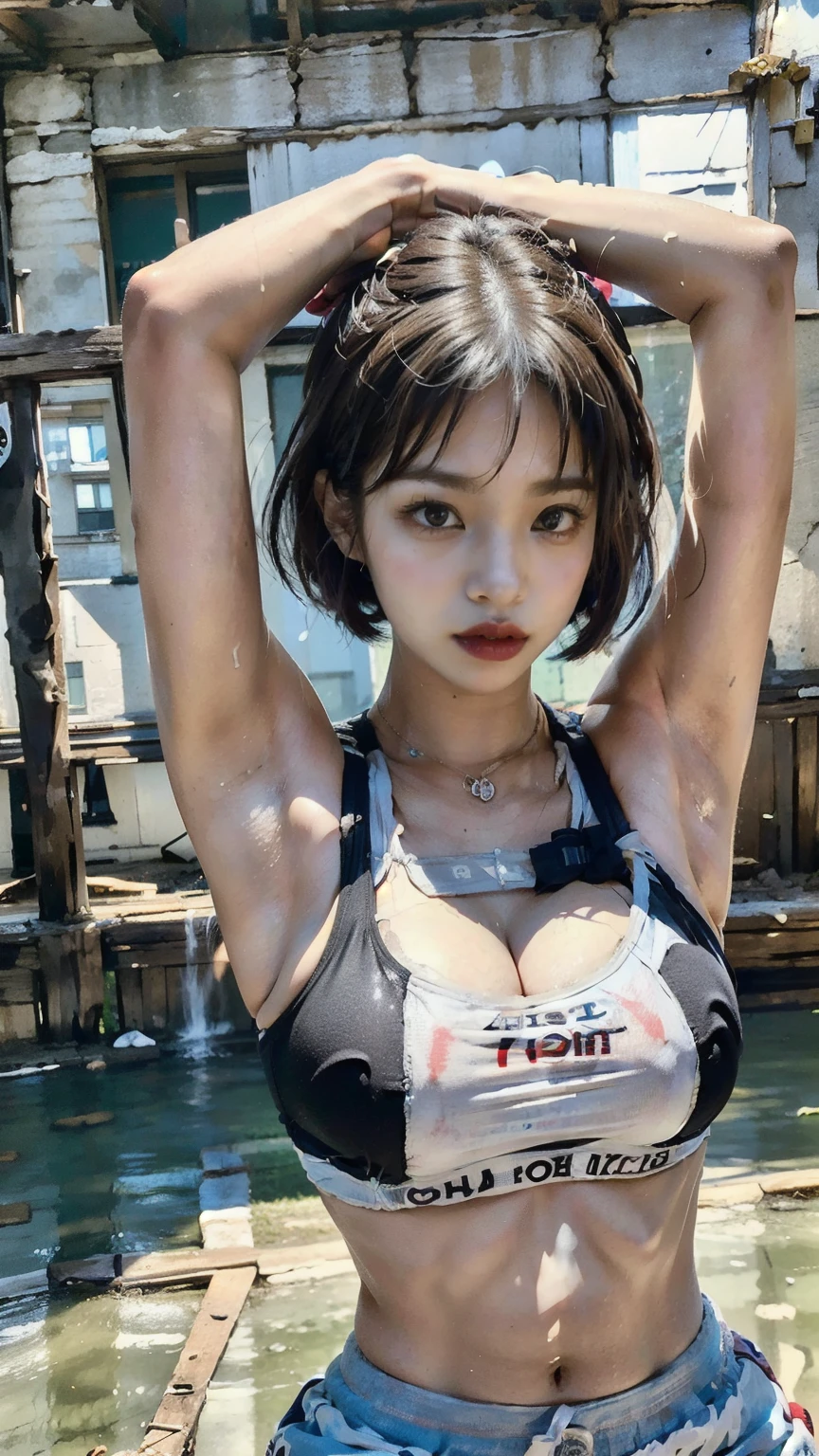 A 20-year-old Korean woman dancing in a dark dance studio at night after it is closed,Sweating,Sweat flying,Flowing sweat,Bobcut,aespakarina,A painful expression with furrowed brows,hiphop dancer,Gangster-style long pants,wearing edg90hh_clothing,8k,High definition