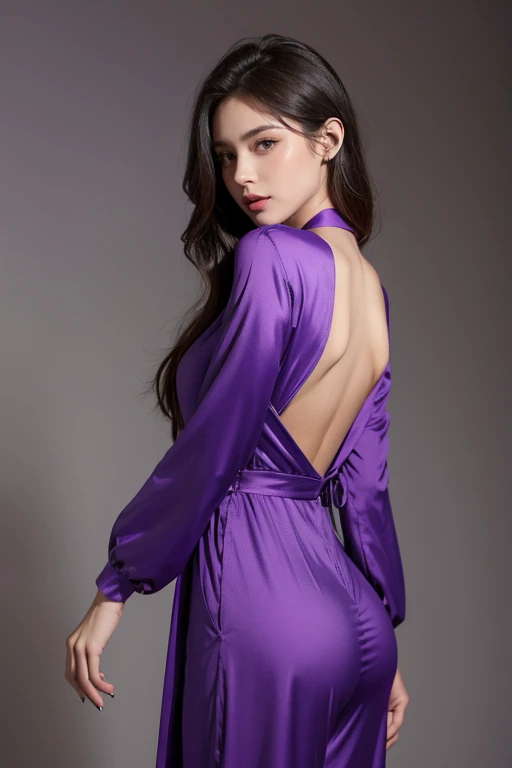 a woman wearing a nice cute purple jumpsuit