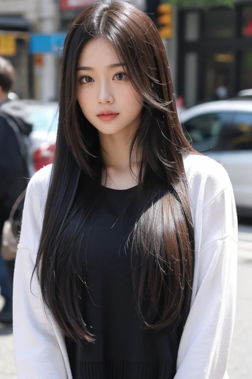 a woman with long hair