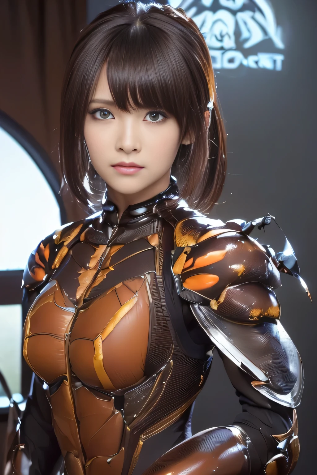 (high resolution,masterpiece,best quality,extremely detailed CG, anime, official art:1.4), realistic, photo, amazing fine details, all intricate, gloss and shiny,awesome many layers, 8k wall paper, 3d, sketch, kawaii, illustration,( solo:1.4), perfect female proportion,villainess, (fusion of dark brown cockroach and lady:1.4), (brown cockroach form lady:1.2), (brown cockroach lady:1.2), (fusion:1.2), (solo:1.4), (evil smile:1.2), muscular, abs, (cockroach brown exoskeleton bio insect suit:1.4), (cockroach brown exoskeleton bio insect armor:1.2), (brown transparency cockroach wing:1.4), (brown cockroach antennae:1.3),