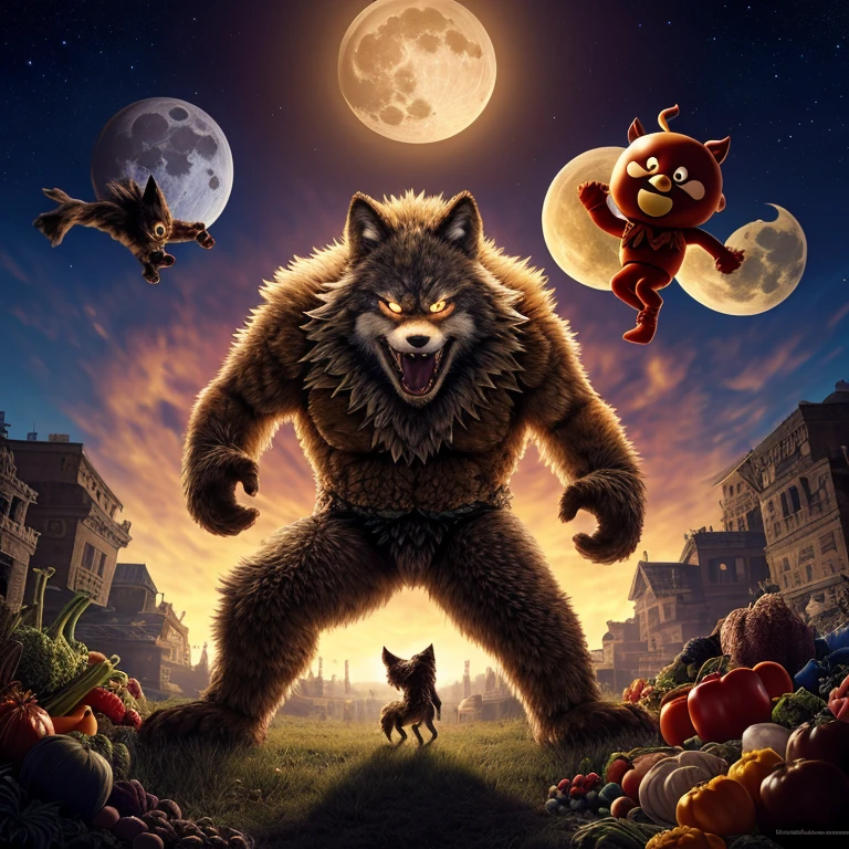 Wolf Man,full moon,Anpanman,Fighting against a single vegetable character,romanesco