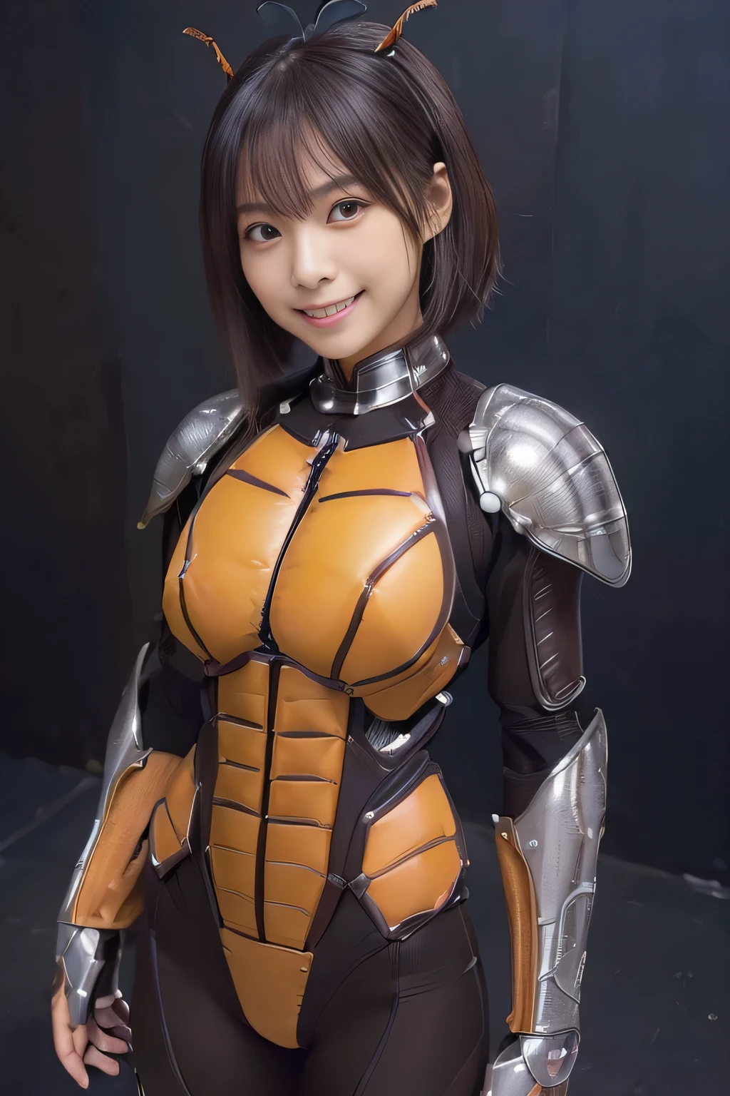 (high resolution,masterpiece,best quality,extremely detailed CG, anime, official art:1.4), realistic, photo, amazing fine details, all intricate, gloss and shiny,awesome many layers, 8k wall paper, 3d, sketch, kawaii, illustration,( solo:1.4), perfect female proportion,villainess, (fusion of dark brown cockroach and lady:1.4), (brown cockroach form lady:1.2), (brown cockroach lady:1.2), (fusion:1.2), (solo:1.4), (evil smile:1.2), muscular, abs, (cockroach brown exoskeleton bio insect suit:1.4), (cockroach brown exoskeleton bio insect armor:1.2), (brown transparency cockroach wing:1.4), (brown cockroach antennae:1.3),