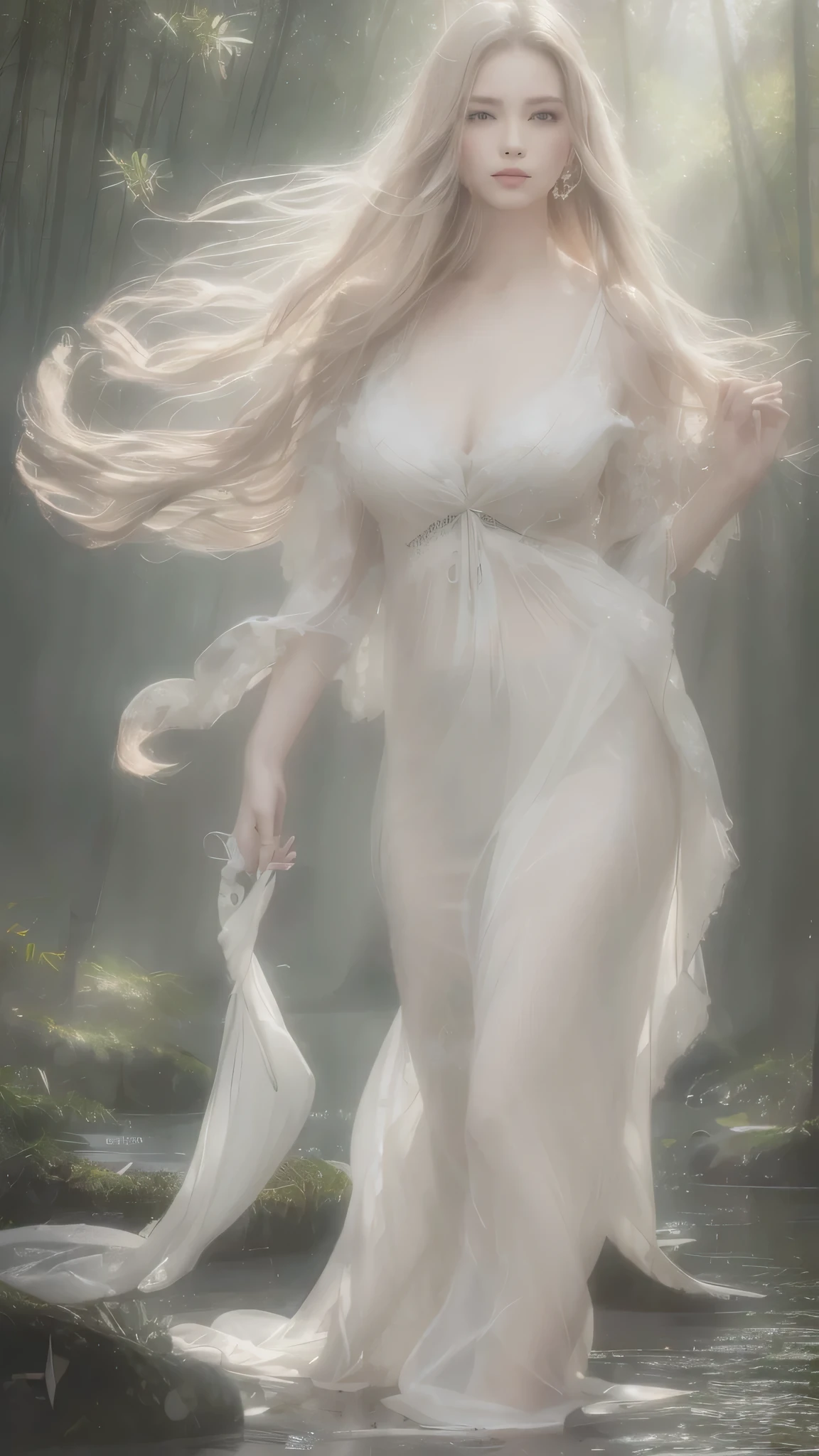 (best quality,4k,8k,highres,masterpiece:1.2),ultra-detailed,(realistic,photorealistic,photo-realistic:1.37), HDR,UHD,studio lighting,bamboo forest,traditional Chinese architecture,clean water,crystal clear reflection,floating lotus flowers,serene atmosphere,misty mountains,cherry blossoms in bloom,soft sunlight,subtle shadows,ethereal ambiance,flowing silk dress,radiant smile,almond-shaped eyes,pale skin,delicate features,graceful posture,wind blowing through her hair,peaceful expression,enchanting scenery.