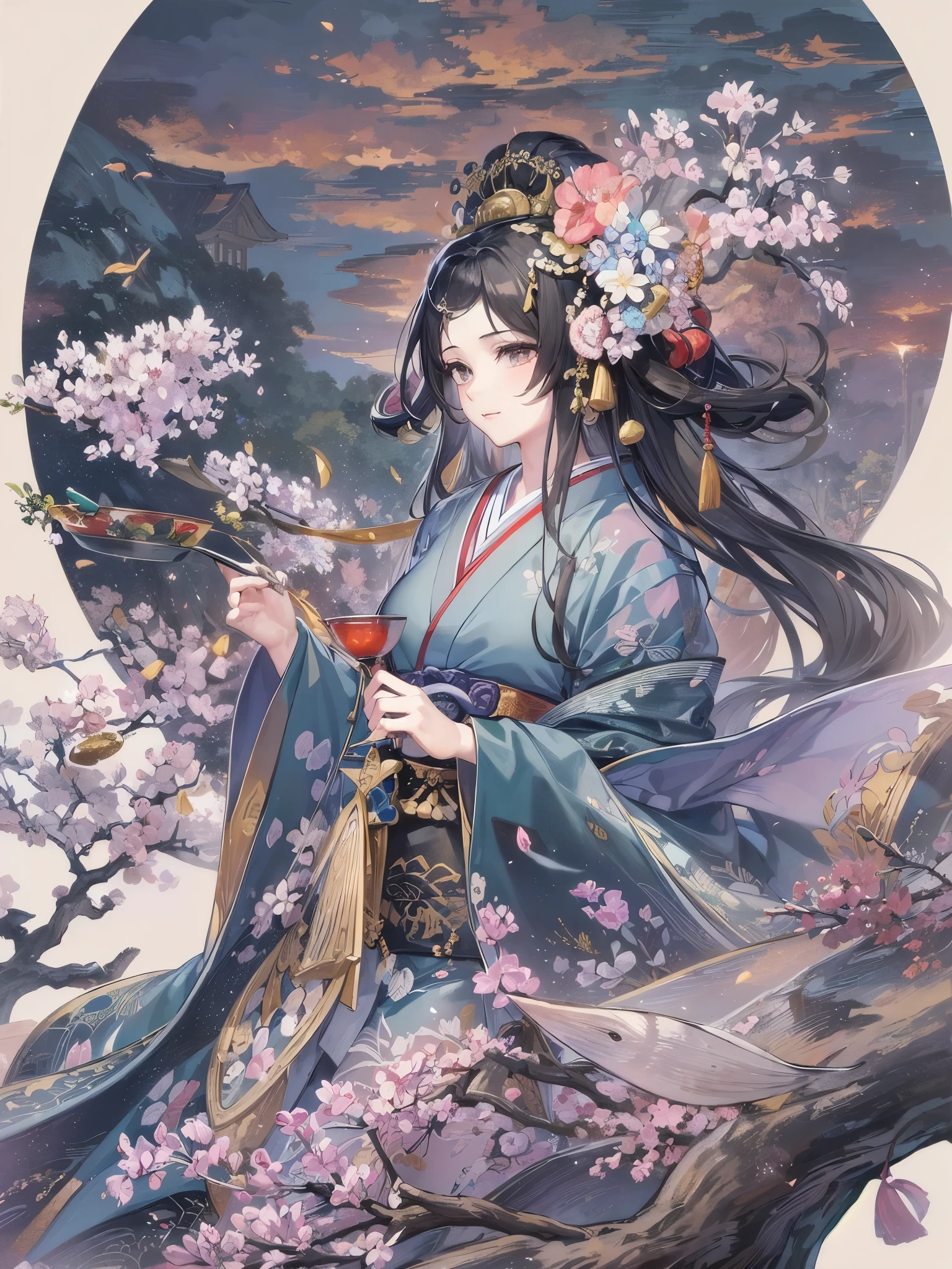 ((highest quality)),(Ultra-high resolution),(Very detailed),(Detailed Description),((The best CG)),(A masterpiece),Ultra-detailed art,Amazing painting art,(Japanese art, precisely rendered down to the smallest detail:1.5),Heian Emaki:1.7, (1 female:1.6),court poet:1.5,A kind smile:1.6, (A beautifully detailed 12-height:1.8), incense burner:1.4,